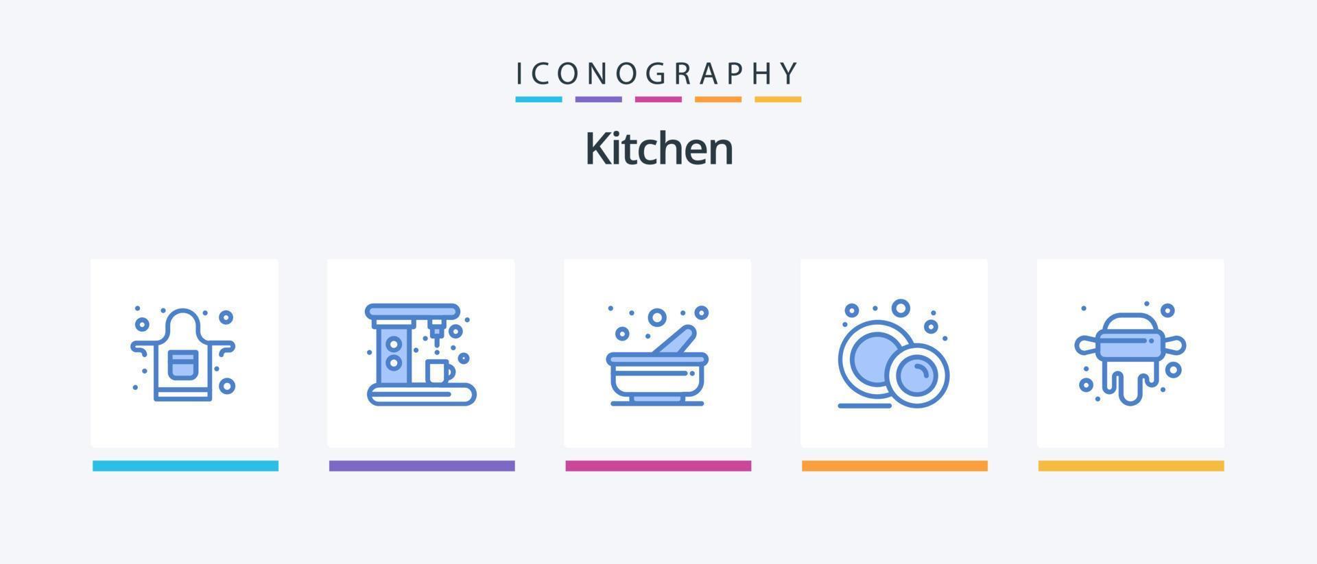 kök blå 5 ikon packa Inklusive rullande. kök. kök. tallrik. mat. kreativ ikoner design vektor