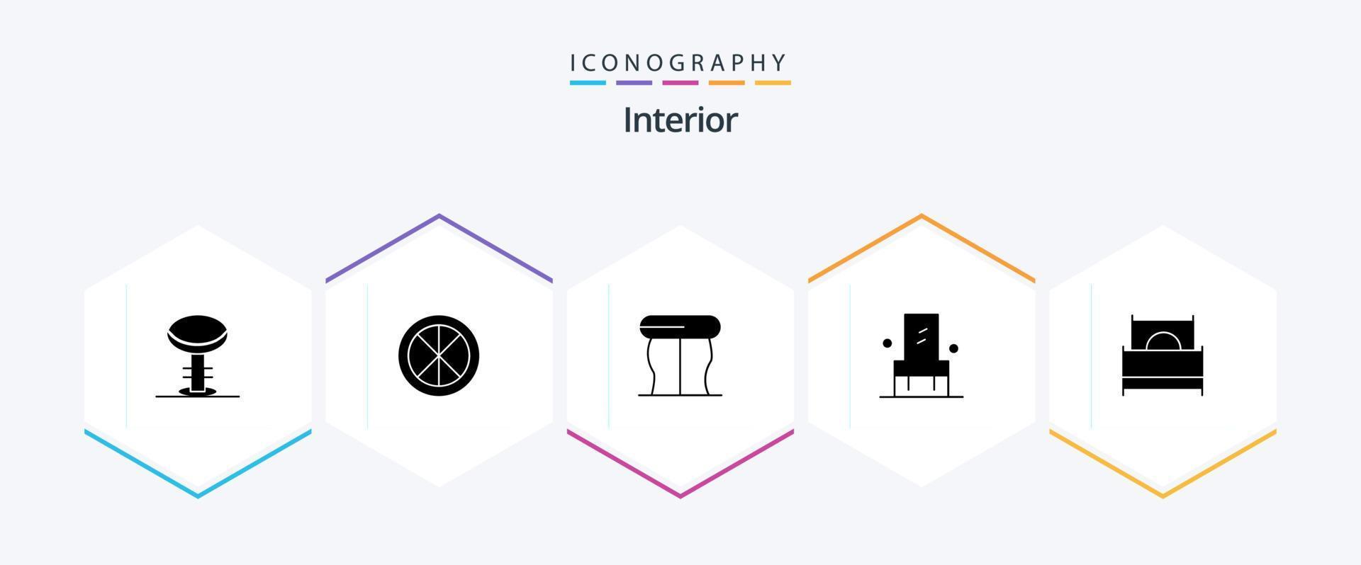 interiör 25 glyf ikon packa Inklusive dubbel. sittplats. fönster. interiör. stol vektor