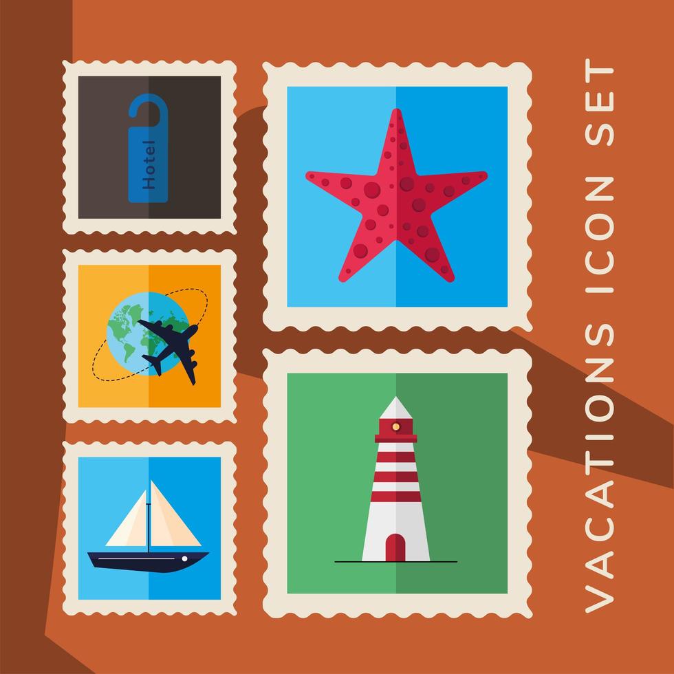 Urlaub Briefmarken Icon Set vektor