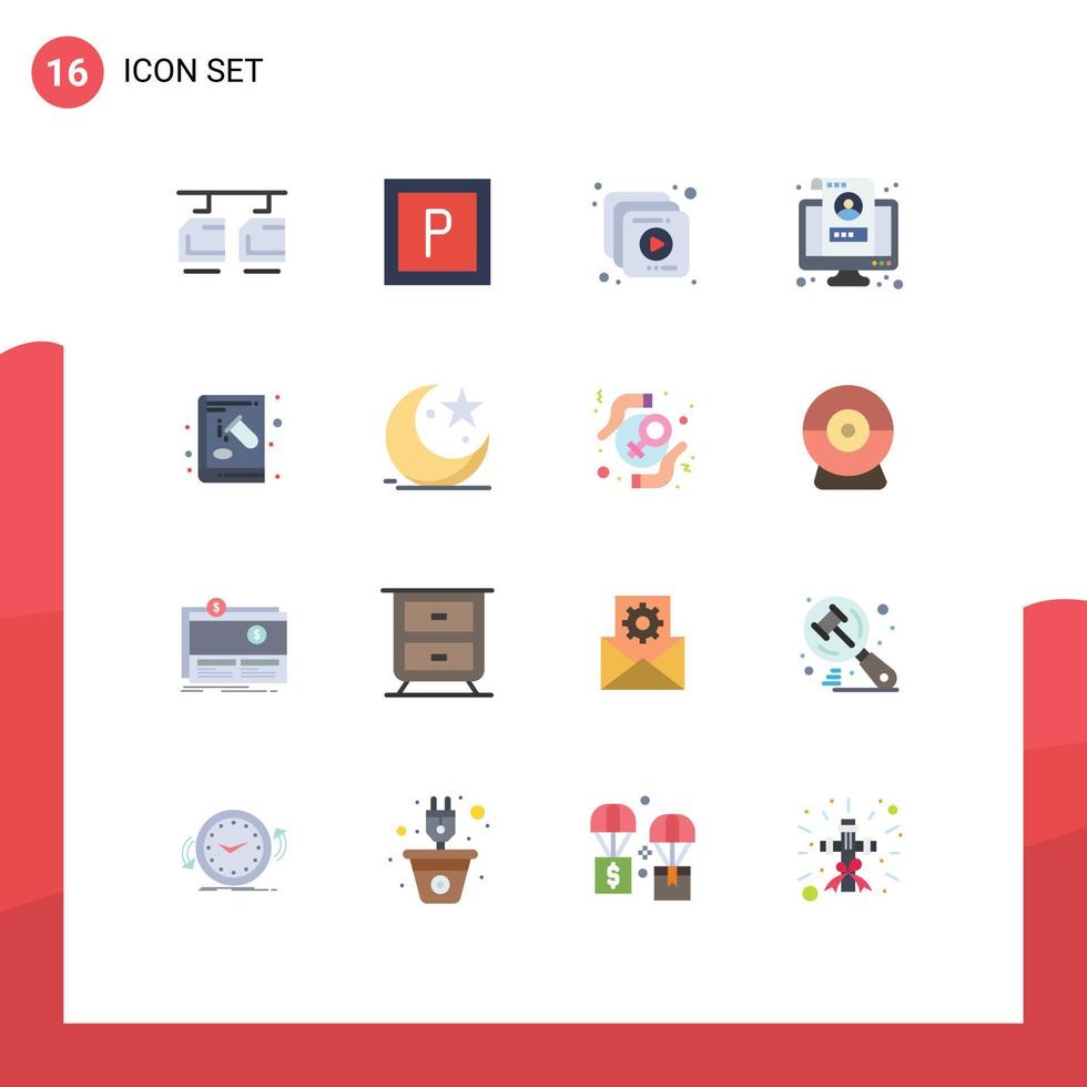 mobil gränssnitt platt Färg uppsättning av 16 piktogram av utbildning kemisk video bok skärm redigerbar packa av kreativ vektor design element