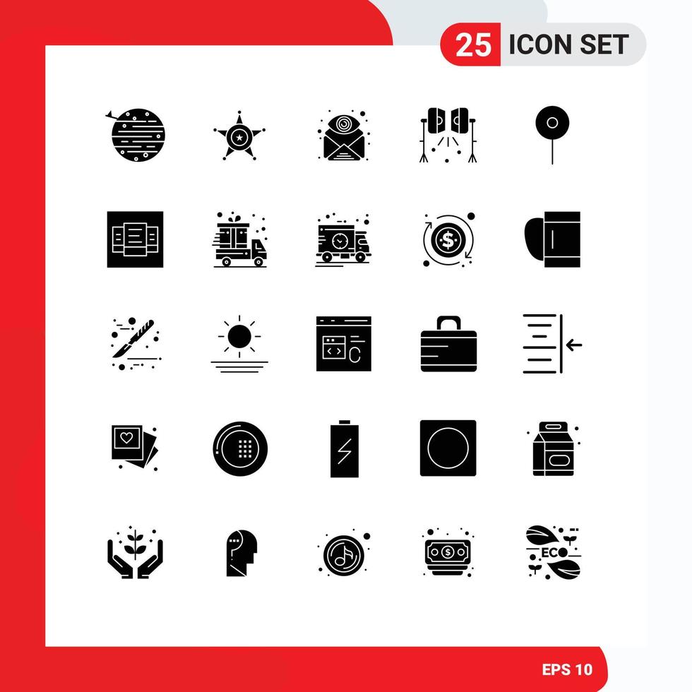 solide Glyphe Pack von 25 Universal- Symbole von Studio Blitz Beleuchtung USA Erleuchtung finden editierbar Vektor Design Elemente