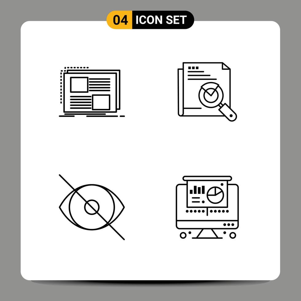 4 kreativ ikoner modern tecken och symboler av innehåll layout sida Sök ansikte redigerbar vektor design element