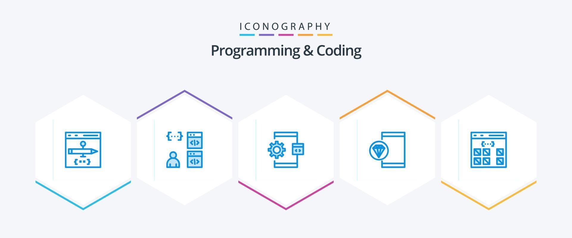 programmering och kodning 25 blå ikon packa Inklusive utveckla. app. utveckling. programmering. utveckla vektor