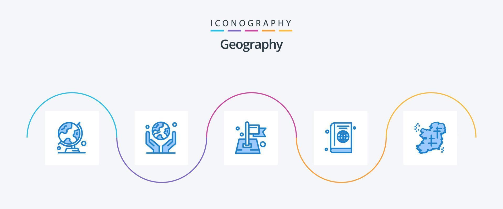 geo grafie Blau 5 Symbol Pack einschließlich Abdeckung. Reisepass. Planet. Karte. Ort vektor