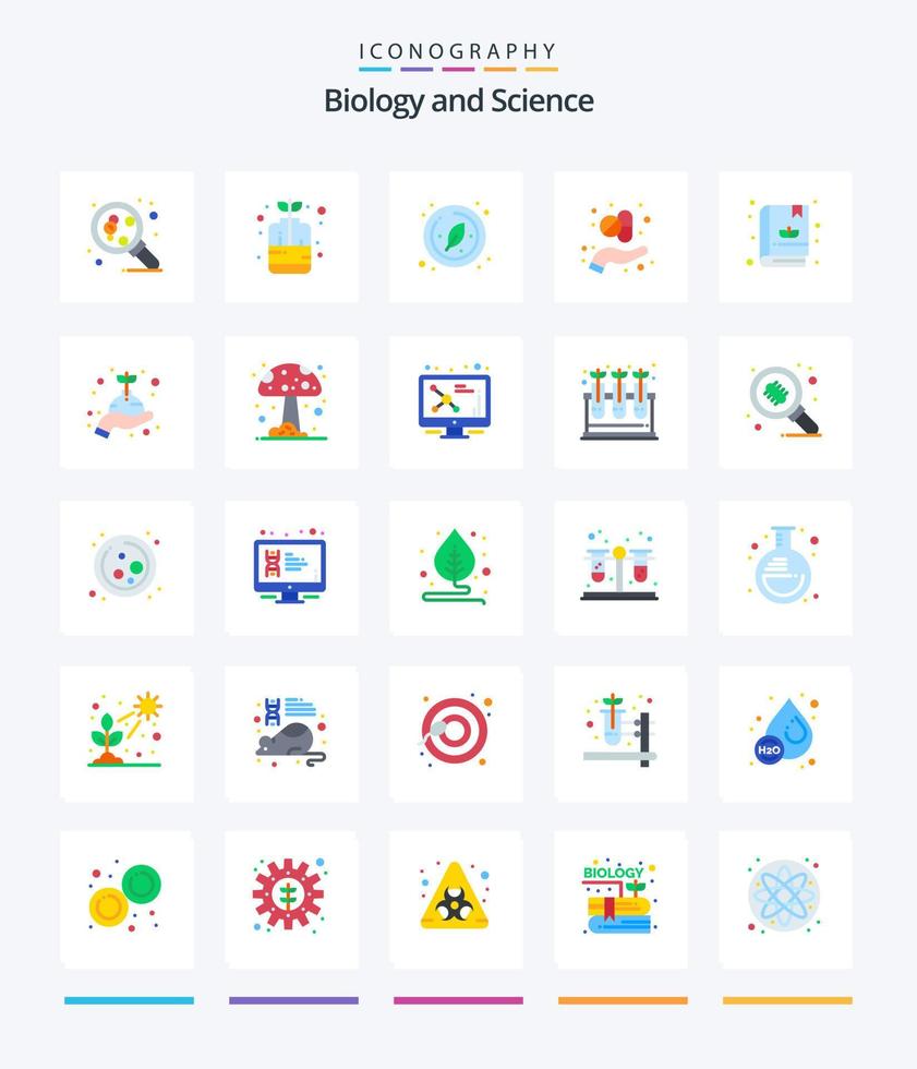 kreativ biologi 25 platt ikon packa sådan som trädgård. medicin. biologi. ört. alternativ vektor