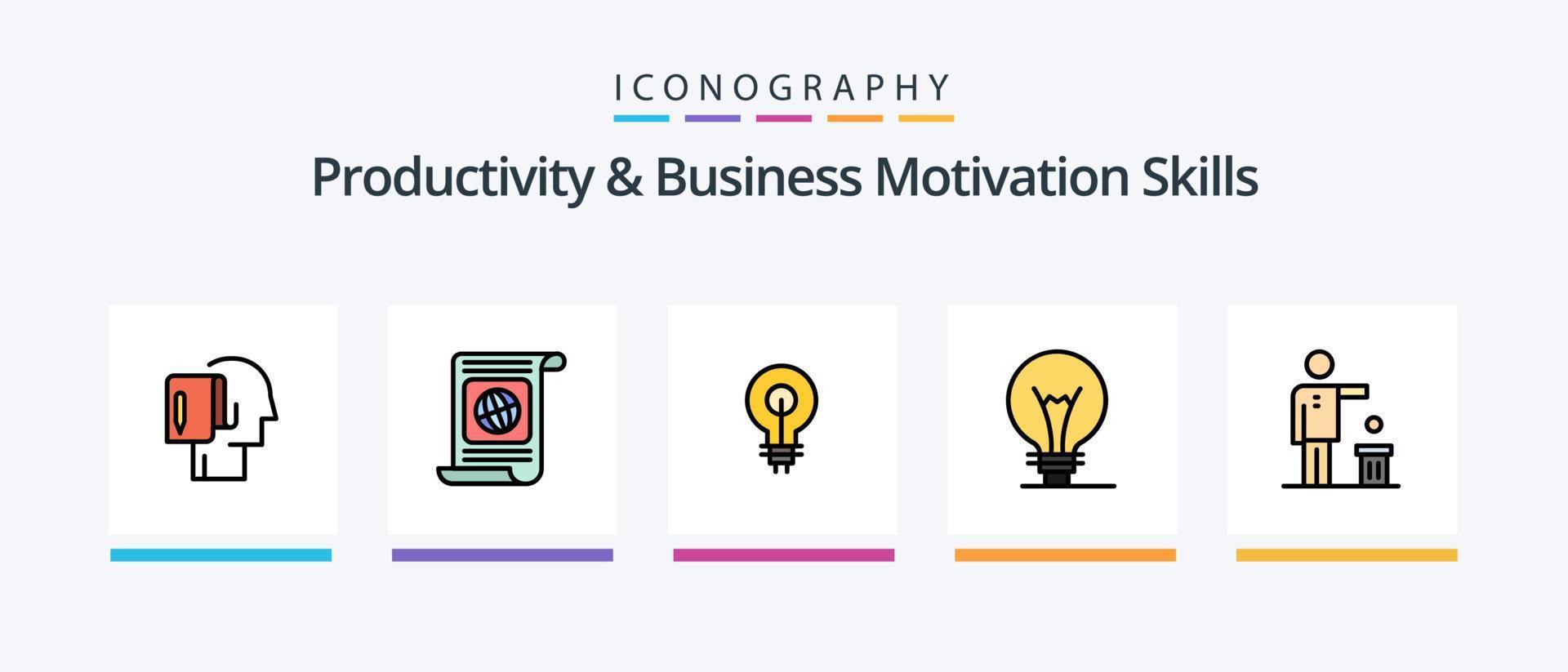 Produktivität und Geschäft Motivation Kompetenzen Linie gefüllt 5 Symbol Pack einschließlich aus. Ablenkungen. Prokrastination. vermeiden. Organisation. kreativ Symbole Design vektor