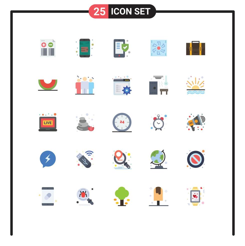 25 platt Färg begrepp för webbplatser mobil och appar väska fläkt försäkring enhet compter redigerbar vektor design element