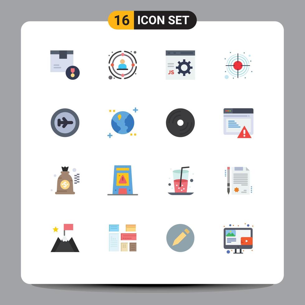 uppsättning av 16 vektor platt färger på rutnät för mål fokus människor programmering utveckla redigerbar packa av kreativ vektor design element