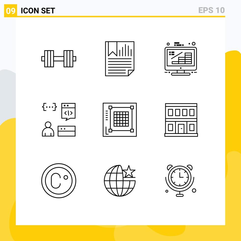 9 kreativ ikoner modern tecken och symboler av utveckling kodning Rapportera app tillväxt redigerbar vektor design element