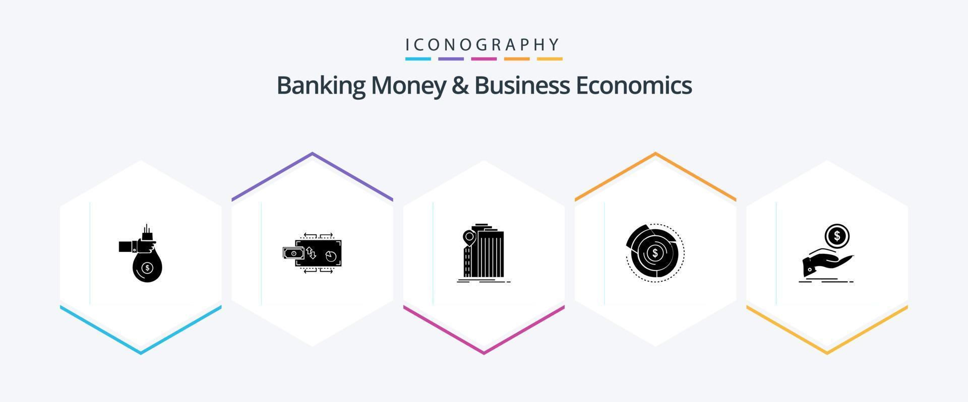 bank pengar och företag ekonomi 25 glyf ikon packa Inklusive budget. regering. marknadsföring. statlig. bank vektor