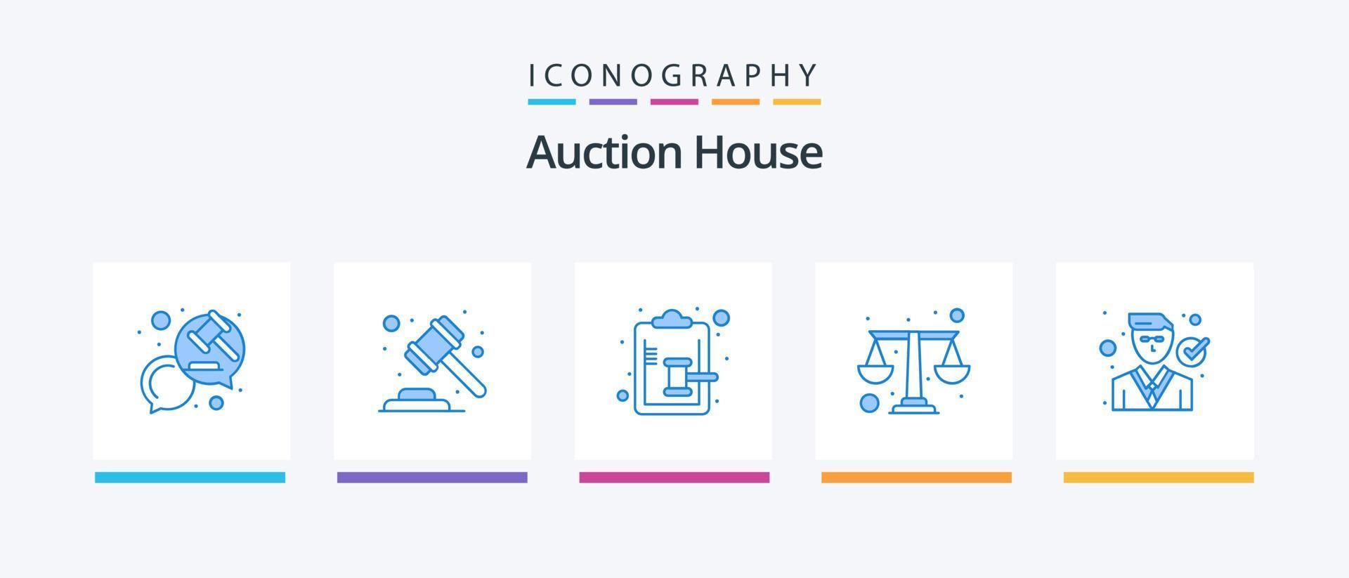 auktion blå 5 ikon packa Inklusive skala. lag. rättvisa. rättvisa. hammare. kreativ ikoner design vektor