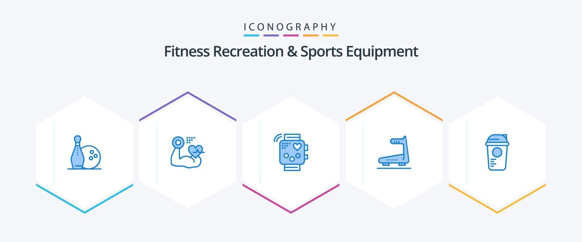 kondition rekreation och sporter Utrustning 25 blå ikon packa Inklusive flaska. Spår. aktivitet. löpning. övervakning vektor