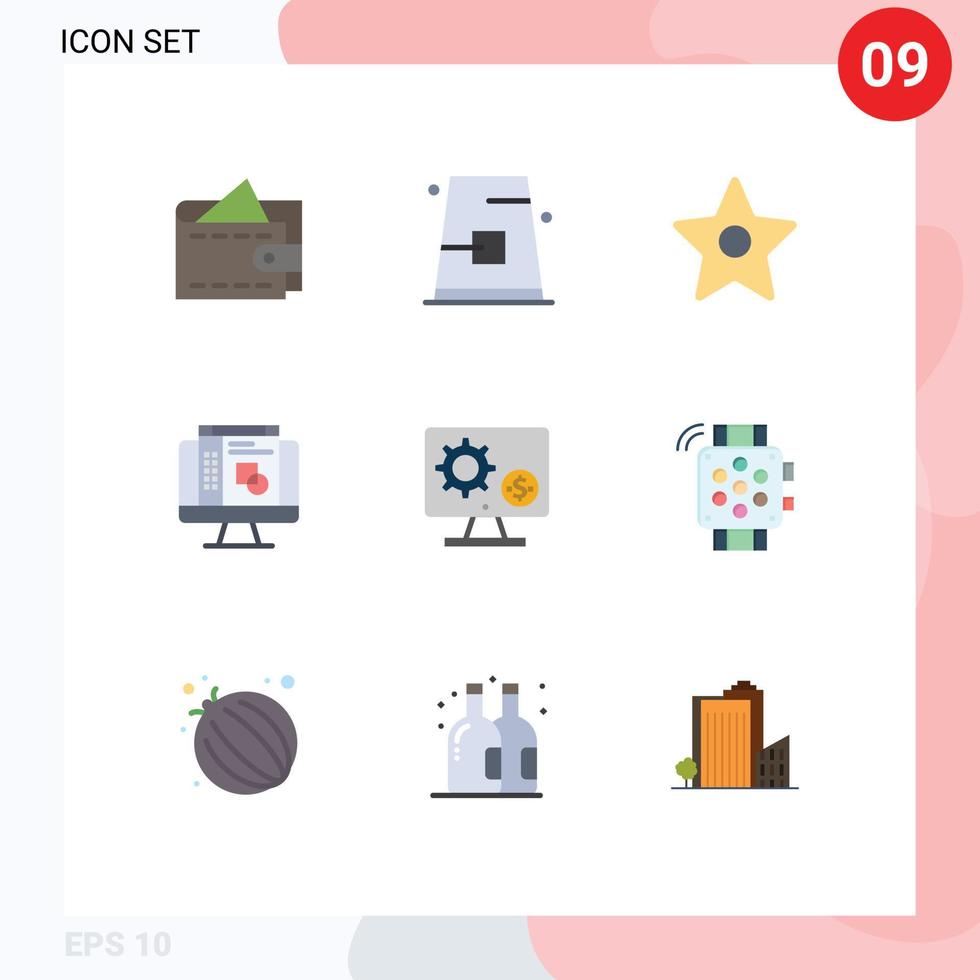 9 universell platt färger uppsättning för webb och mobil tillämpningar miljö övervaka bokmärke generator grafisk redaktör redigerbar vektor design element
