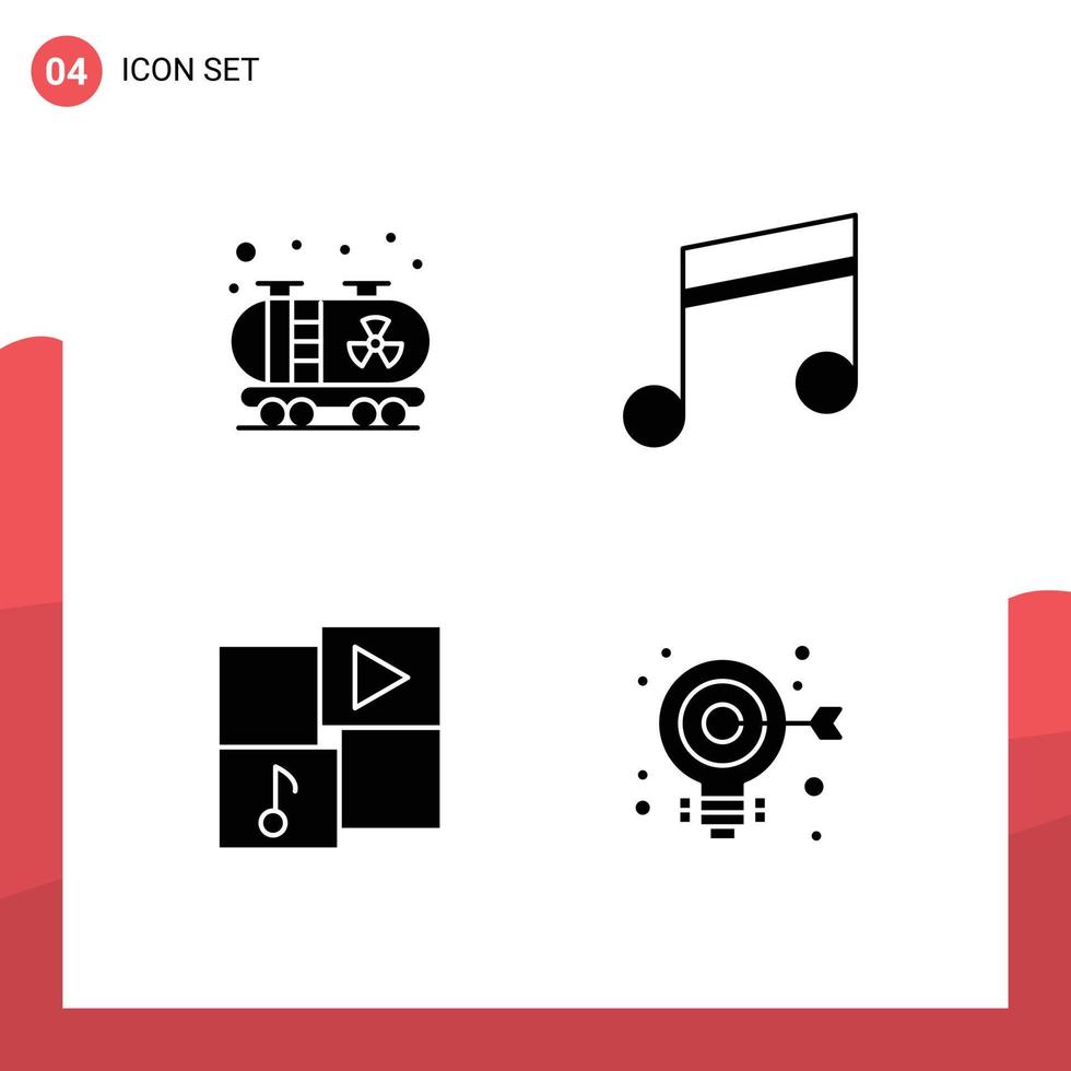 4 användare gränssnitt fast glyf packa av modern tecken och symboler av olja spelare album låt Glödlampa redigerbar vektor design element