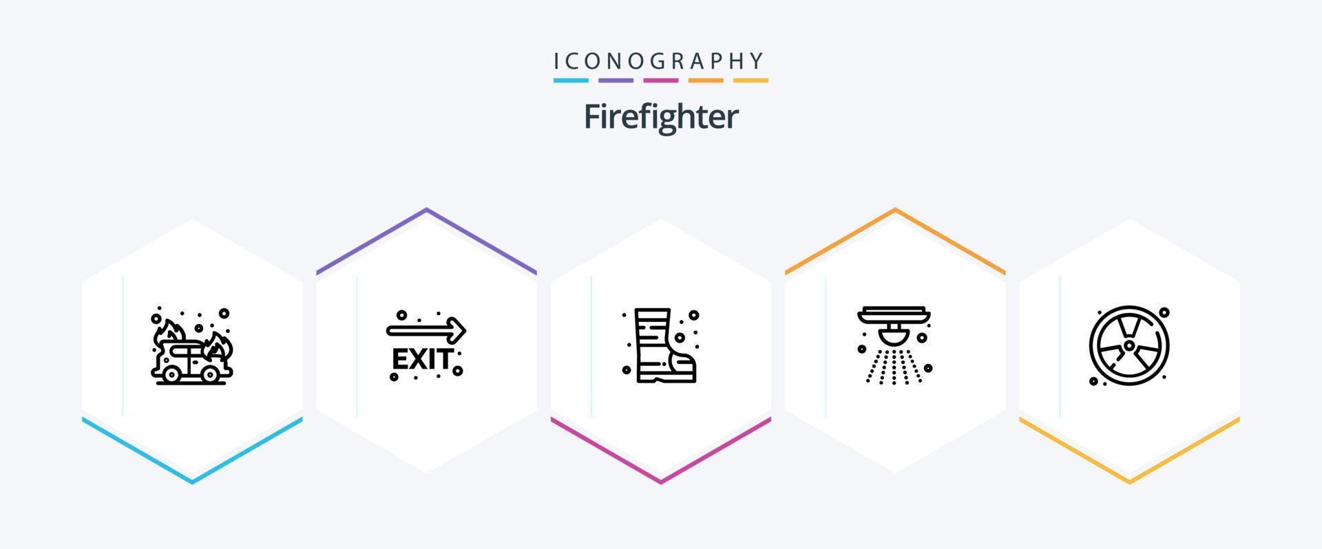 Feuerwehrmann 25 Linie Symbol Pack einschließlich Feuerwehrmann. Kämpfer. Feuer. brennen. Glocke vektor