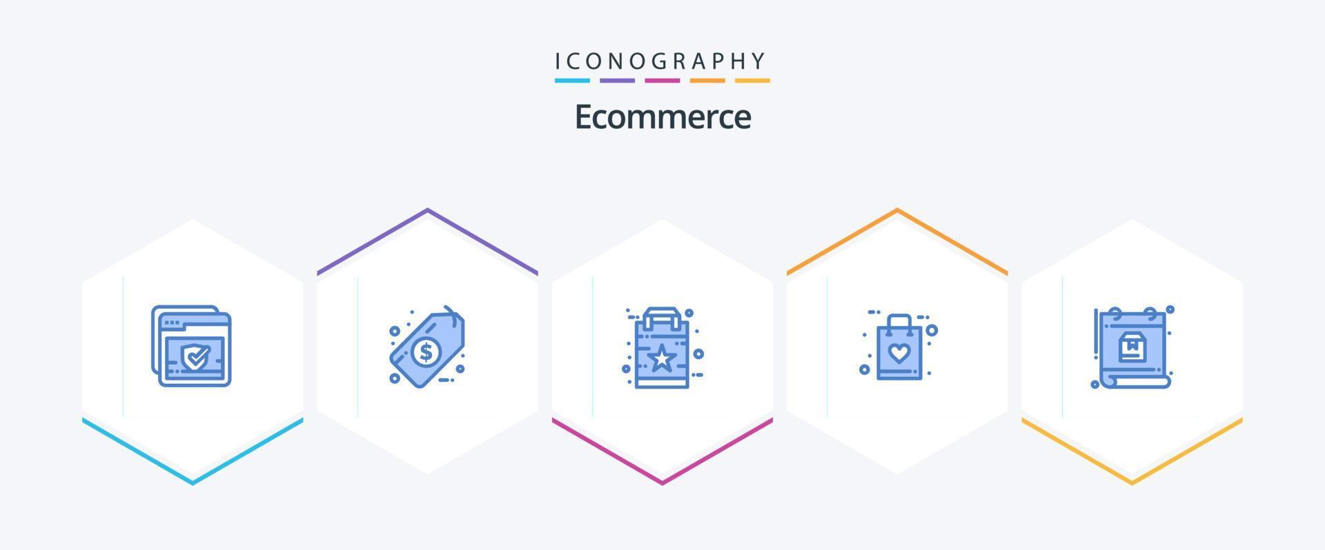 E-Commerce 25 Blau Symbol Pack einschließlich Zeitplan. Kalender. Favorit. FAQ. Geschäft vektor