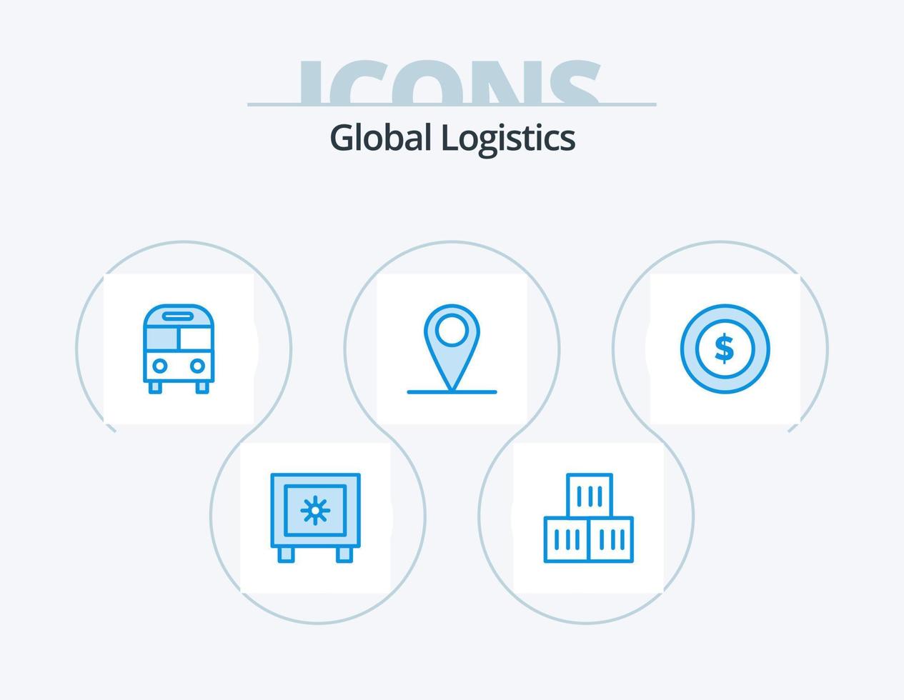 global logistik blå ikon packa 5 ikon design. dollar mynt. stift. bil. plats. transport vektor