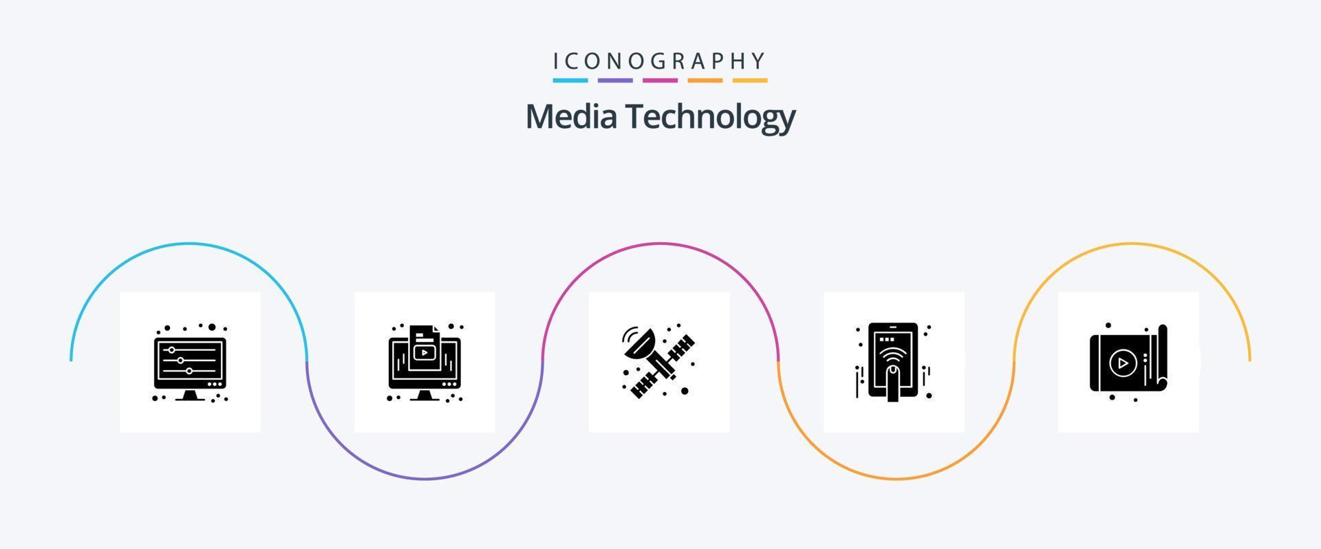 Medien Technologie Glyphe 5 Symbol Pack einschließlich Technologie. App. Kommunikation. Geste. Hand berühren vektor