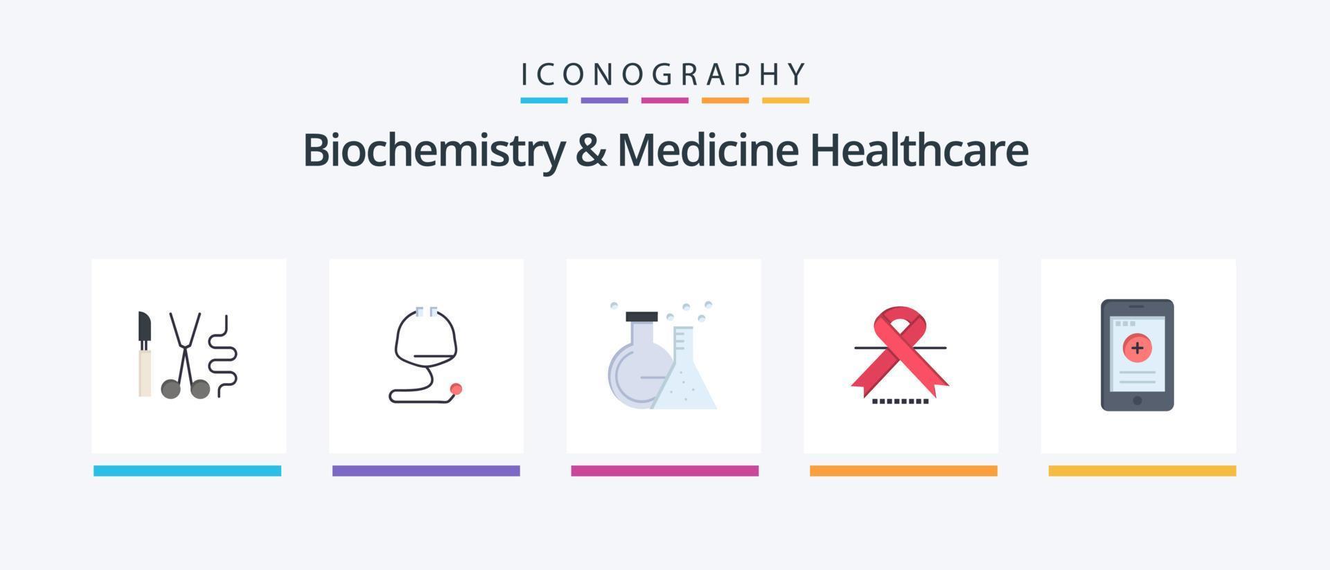 Biochemie und Medizin Gesundheitswesen eben 5 Symbol Pack einschließlich Zelle. medizinisch. Flasche. Schleife. Krebs. kreativ Symbole Design vektor