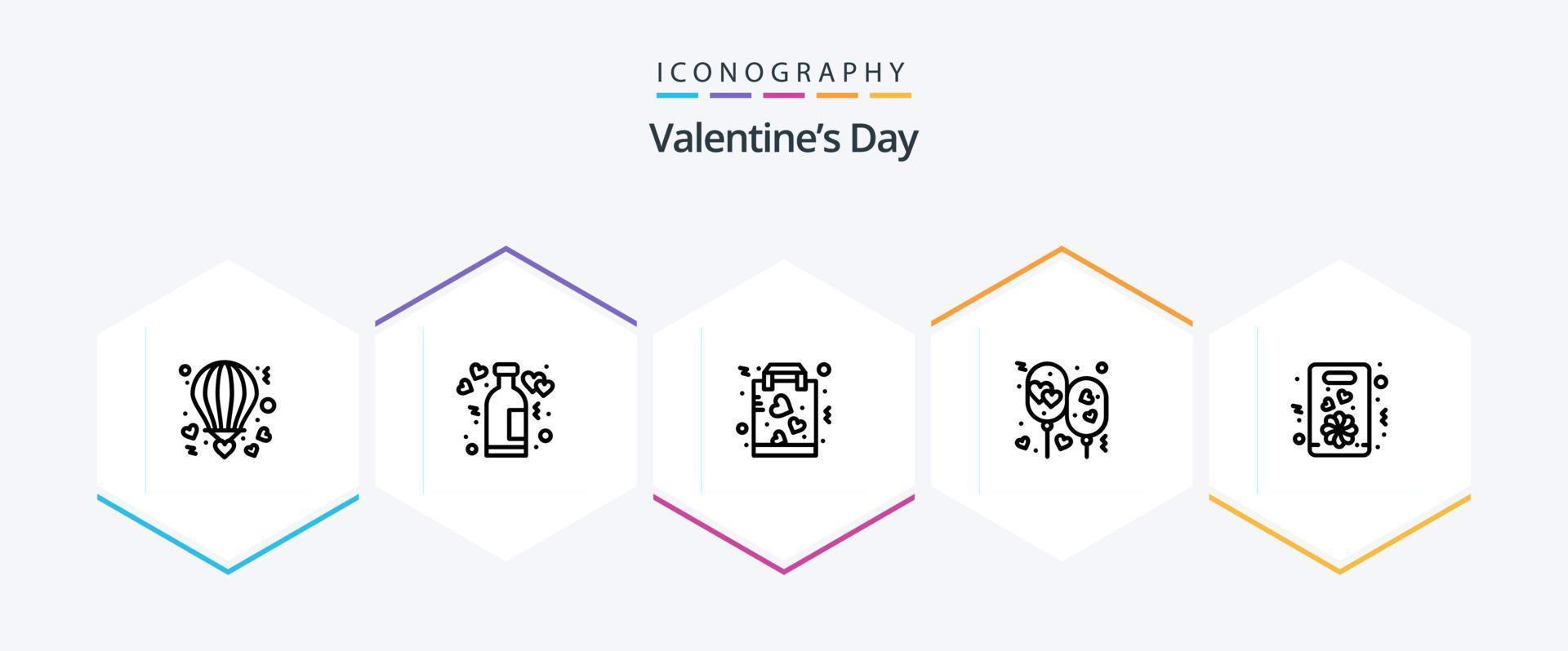 valentines dag 25 linje ikon packa Inklusive kärlek. luft. romantik. handla. kärlek vektor