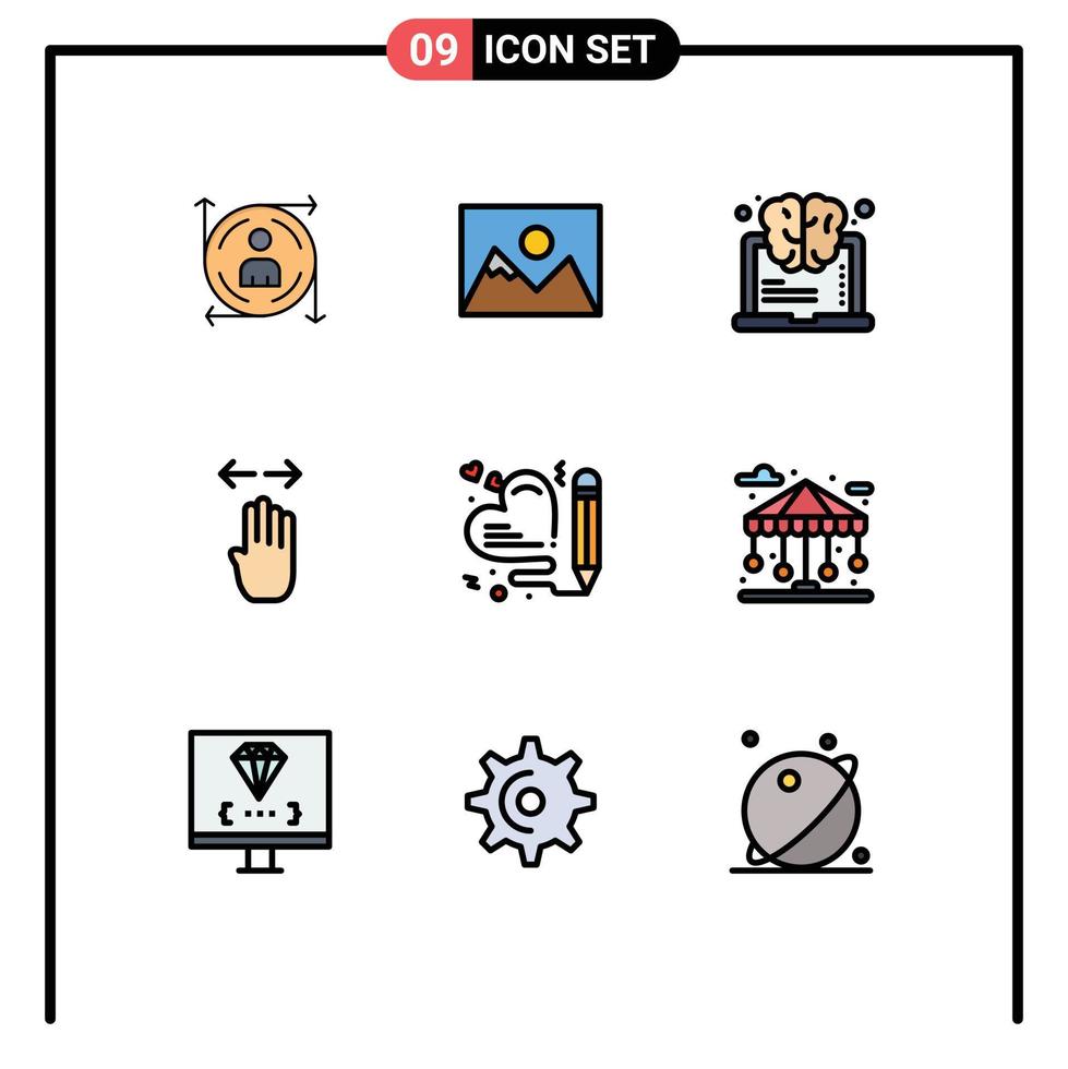 uppsättning av 9 modern ui ikoner symboler tecken för hjärta vänster hjärna finger fyra redigerbar vektor design element