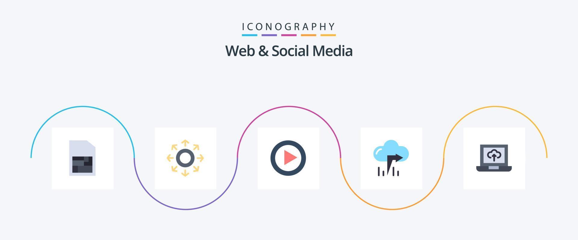 webb och social media platt 5 ikon packa Inklusive . ladda upp. video. bärbar dator. pil vektor