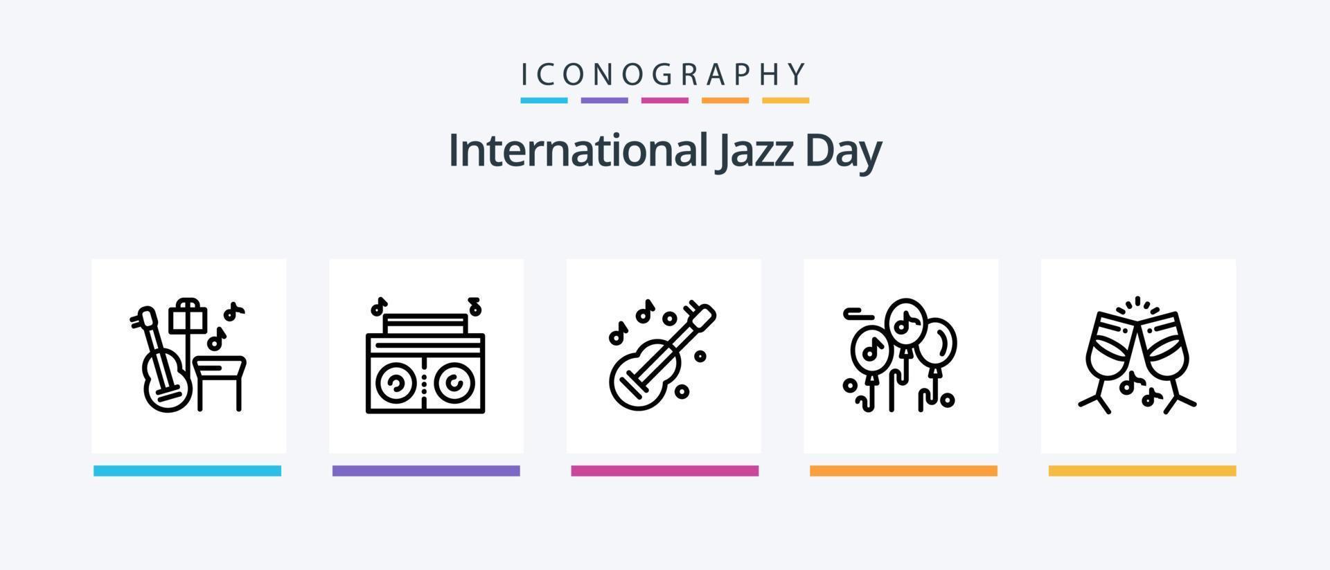 International Jazz Tag Linie 5 Symbol Pack einschließlich Musik. Musik. Klang. Kora. Gitarre. kreativ Symbole Design vektor