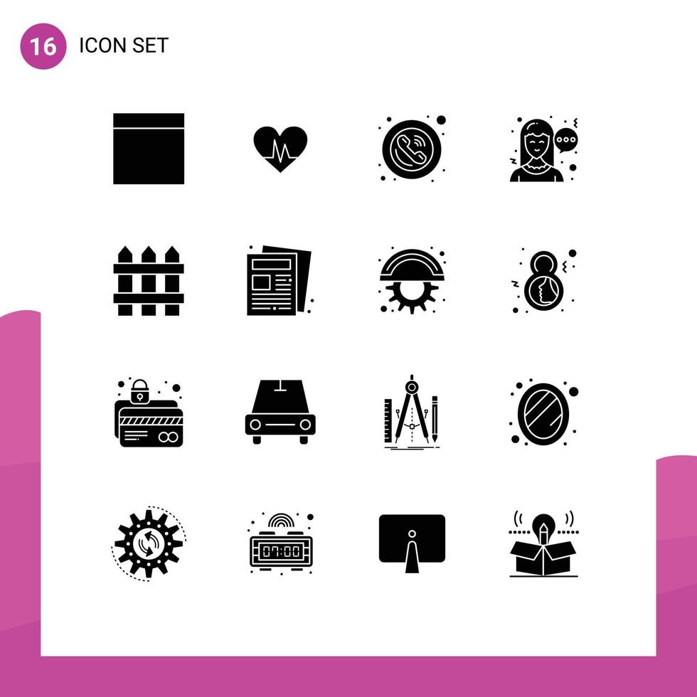 grupp av 16 modern fast glyfer uppsättning för trä Hem offentlig staket kommunikation redigerbar vektor design element