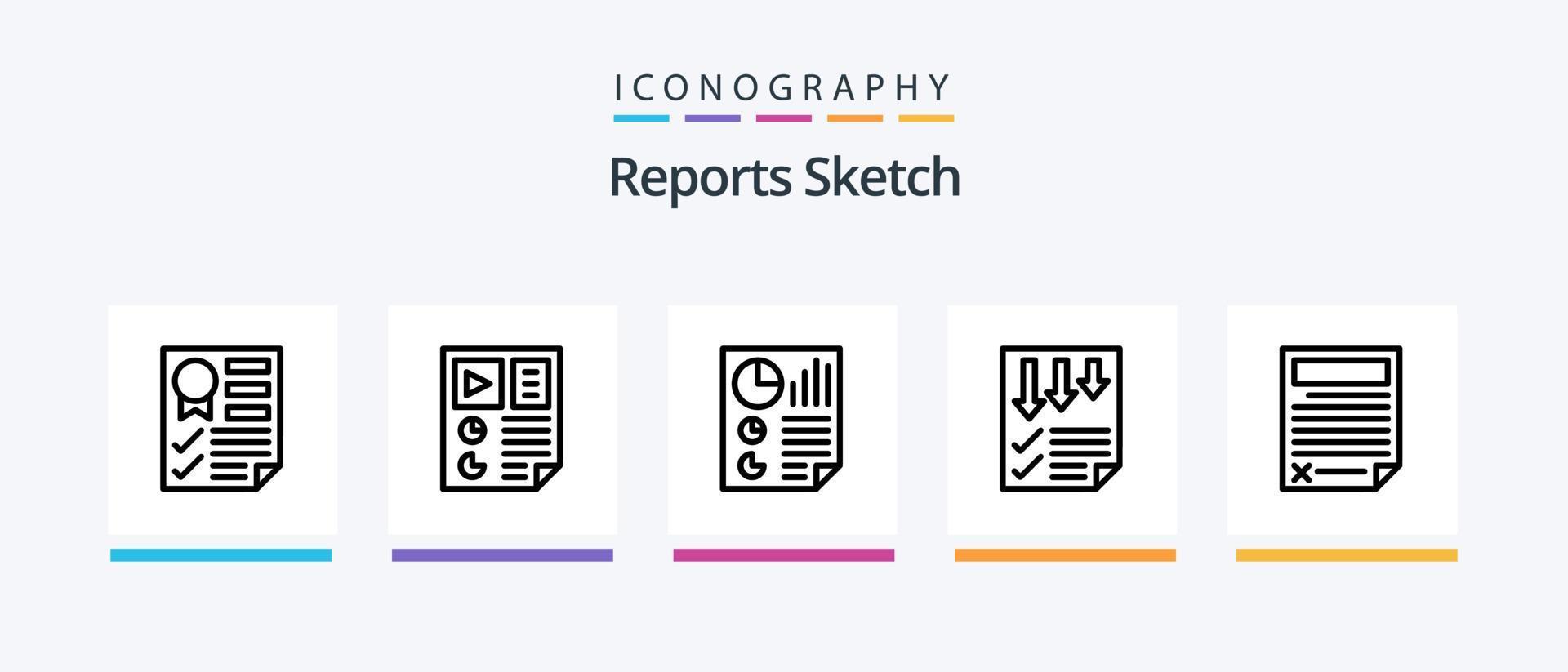 Berichte skizzieren Linie 5 Symbol Pack einschließlich Papier. Hausaufgaben. Papier. Daten. Buchseite. kreativ Symbole Design vektor