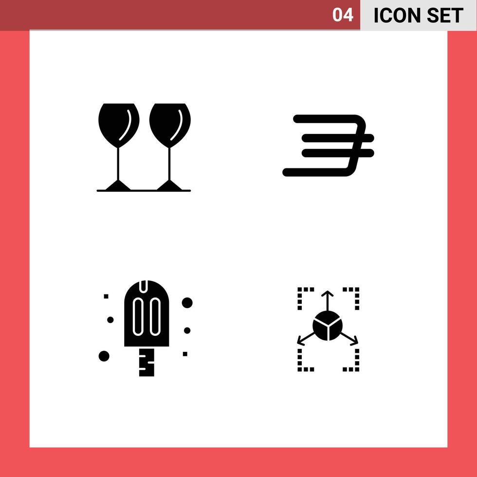 piktogram uppsättning av 4 enkel fast glyfer av glas is hotell crypto valuta prototyp redigerbar vektor design element