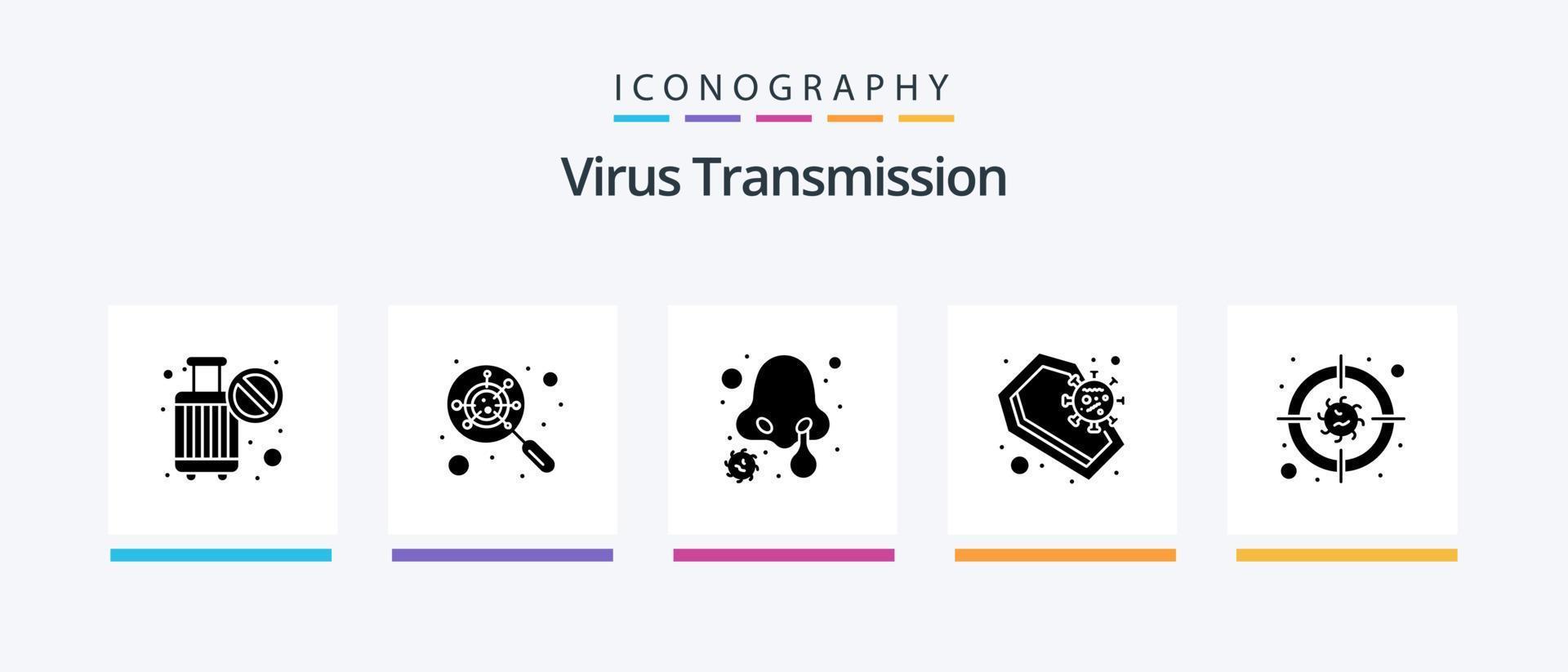 Virus Getriebe Glyphe 5 Symbol Pack einschließlich Bakterien. Infektion. kalt. Tod. Sarg. kreativ Symbole Design vektor