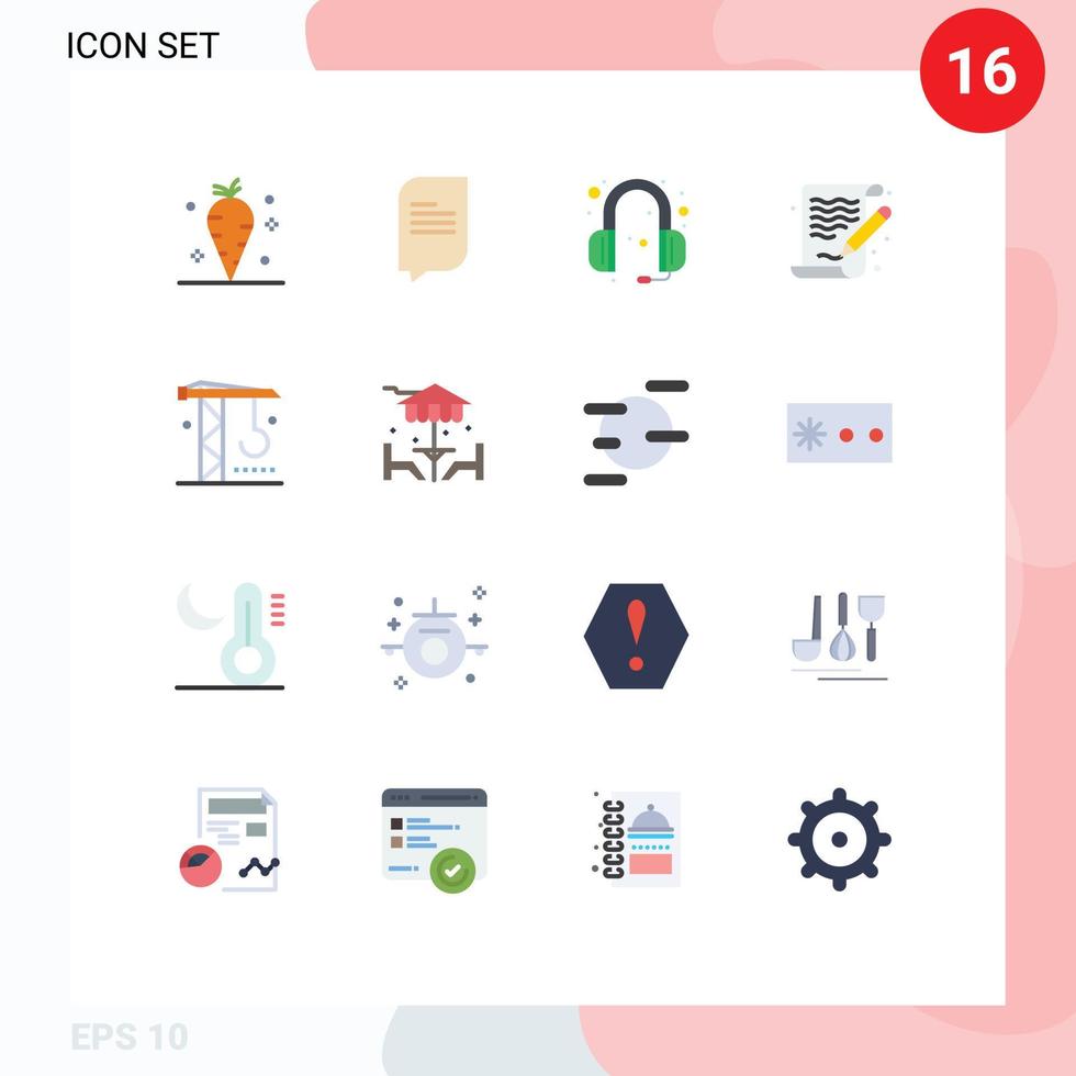 Gruppe von 16 eben Farben Zeichen und Symbole zum Maschinen Konstruktion Kopfhörer Datei Kunst editierbar Pack von kreativ Vektor Design Elemente
