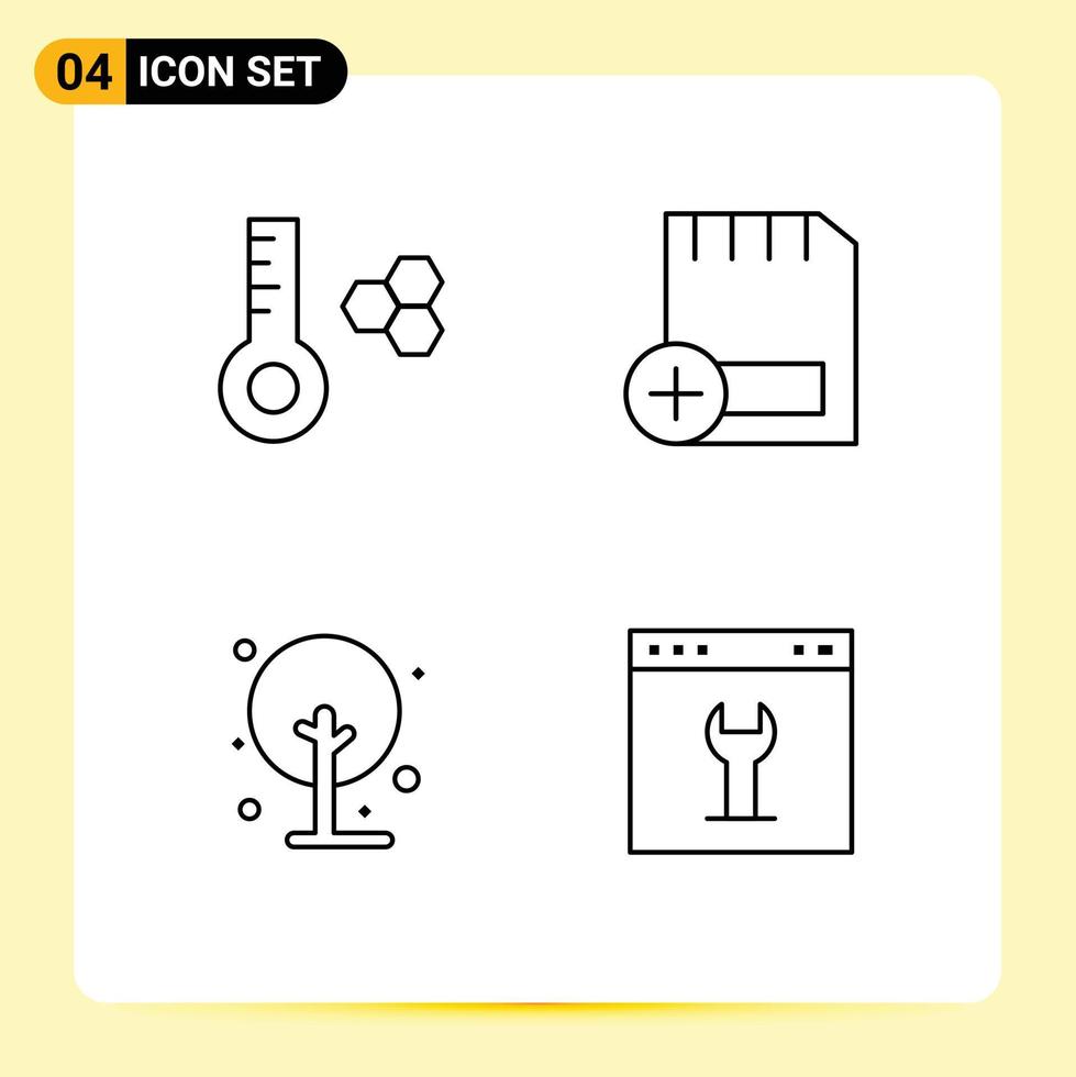 uppsättning av 4 modern ui ikoner symboler tecken för temperatur jordbruk Lägg till enheter små redigerbar vektor design element