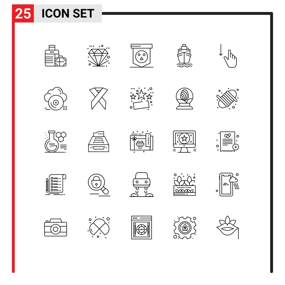 redigerbar vektor linje packa av 25 enkel rader av finger transport handla simma skalle redigerbar vektor design element
