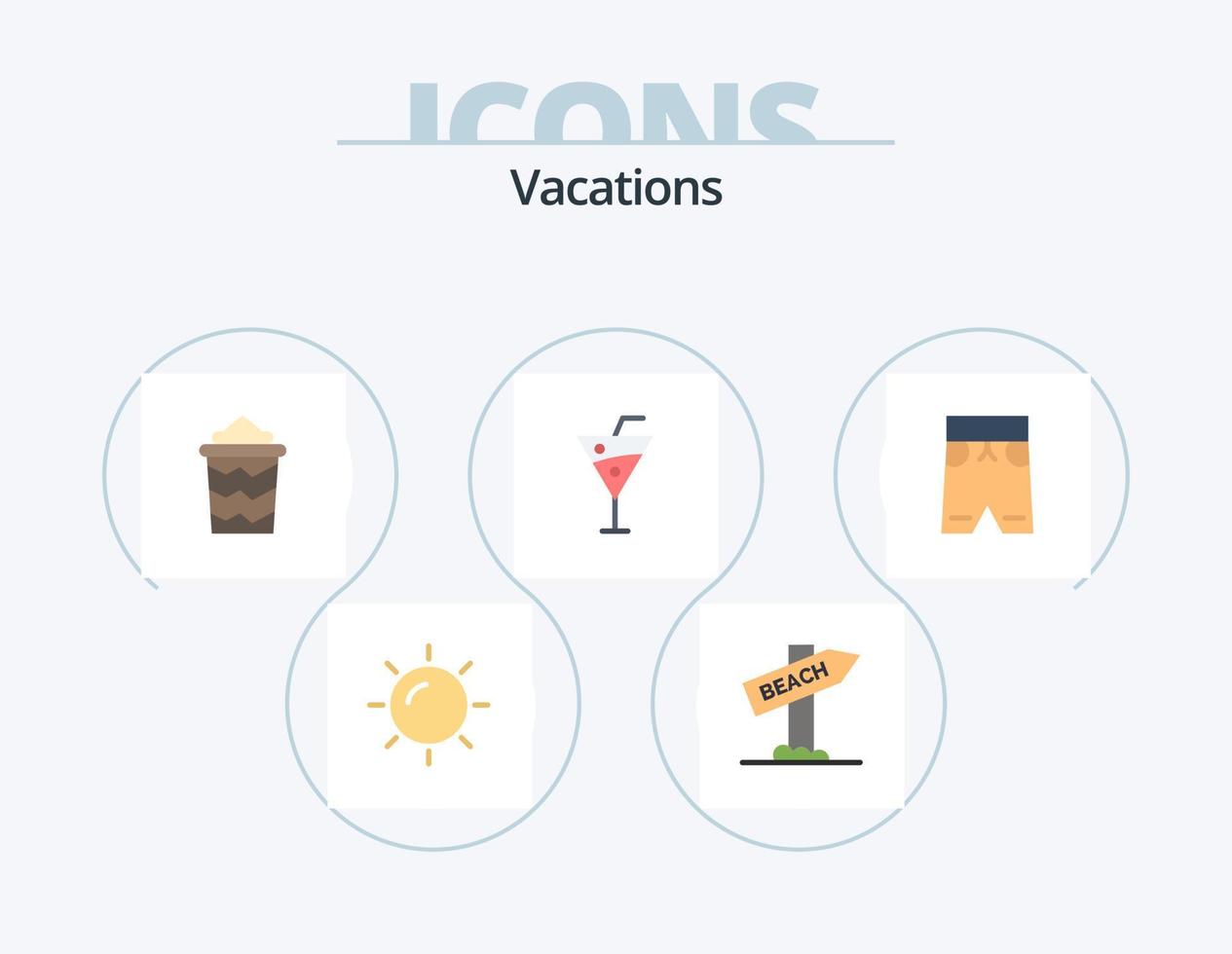 semester platt ikon packa 5 ikon design. kort. strand. hink. drycker. strand drycker vektor