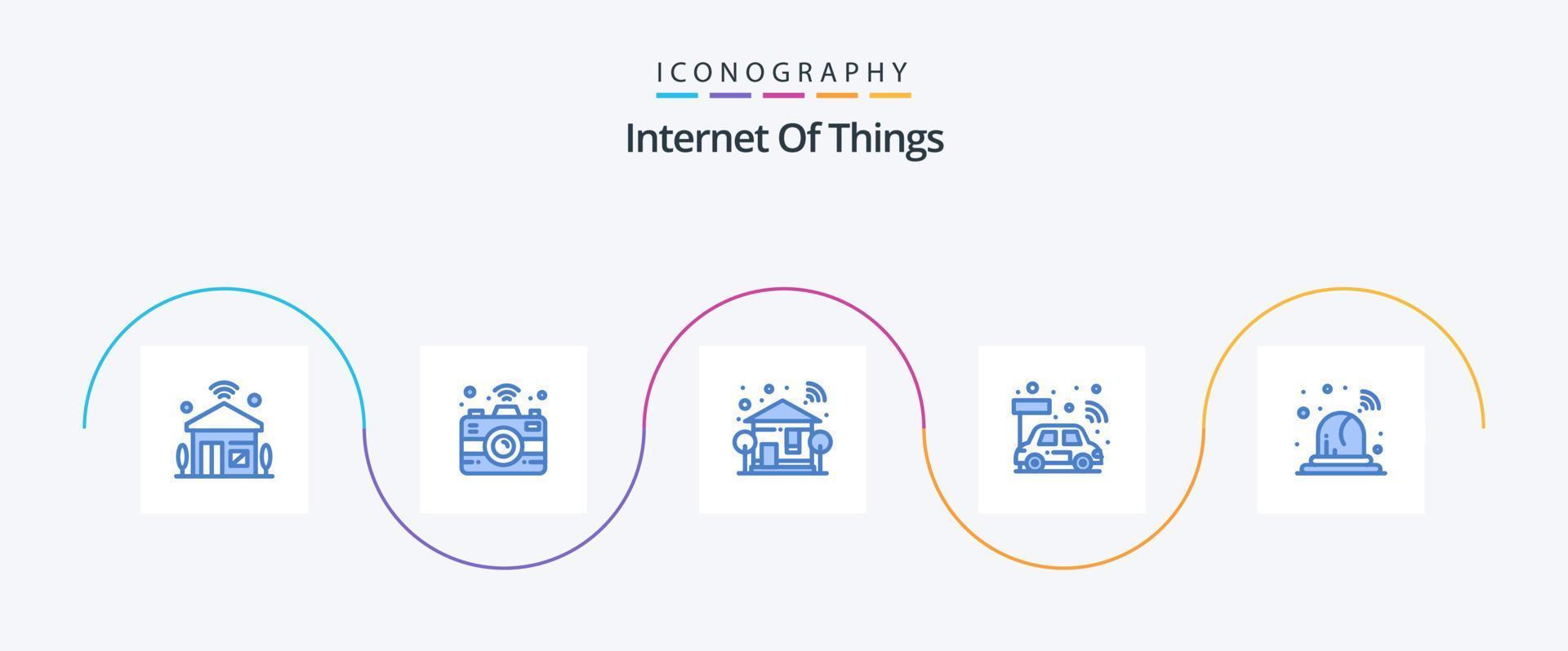 Internet von Dinge Blau 5 Symbol Pack einschließlich Alarm. elektrisch. heim. Zentralprozessor. Baum vektor