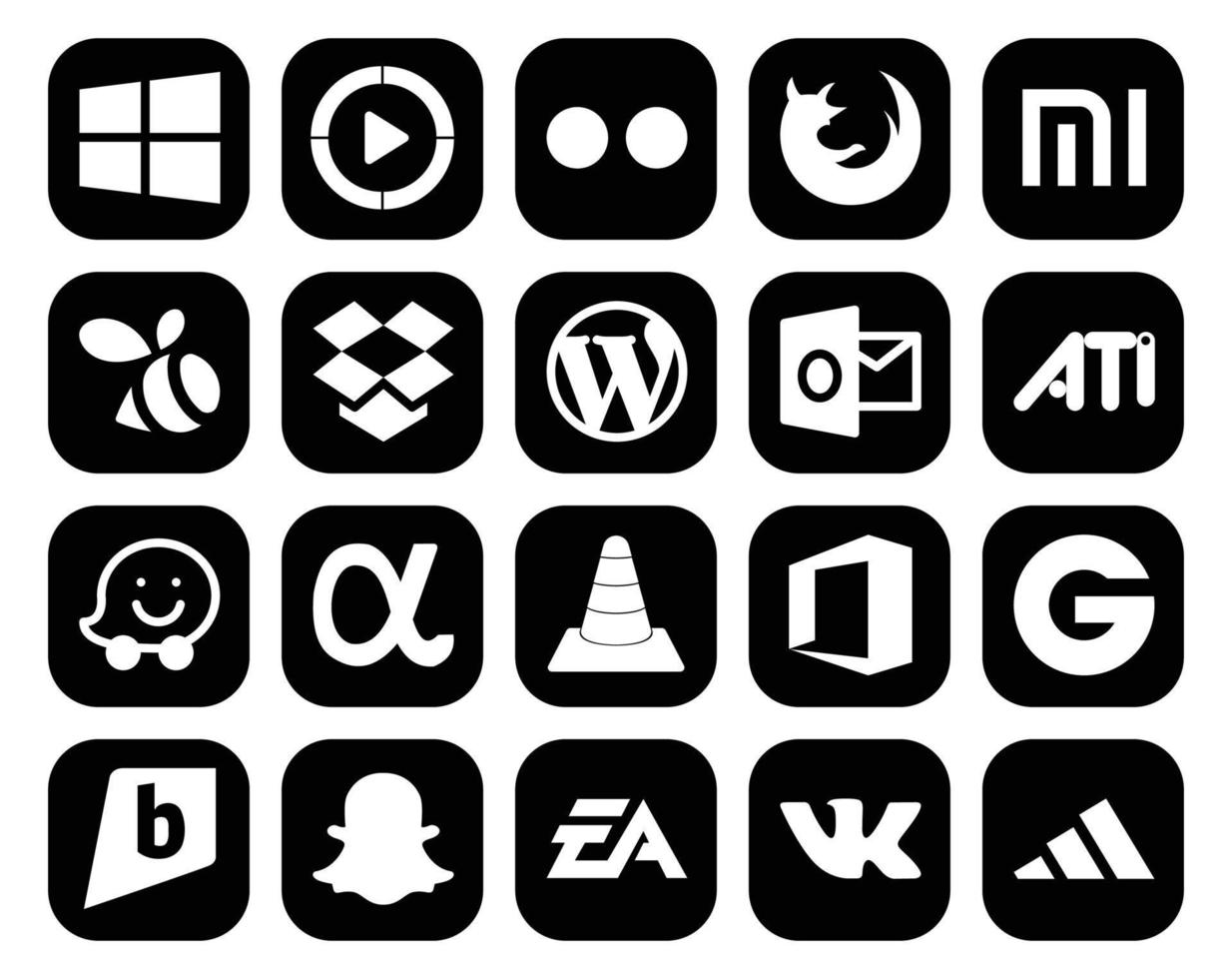 20 Sozial Medien Symbol Pack einschließlich Spieler vlc Dropbox App Netz ati vektor