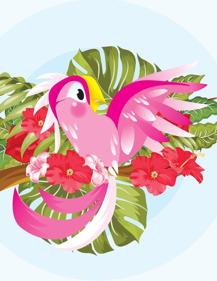 Papagei rosa mit Baumvektor vektor