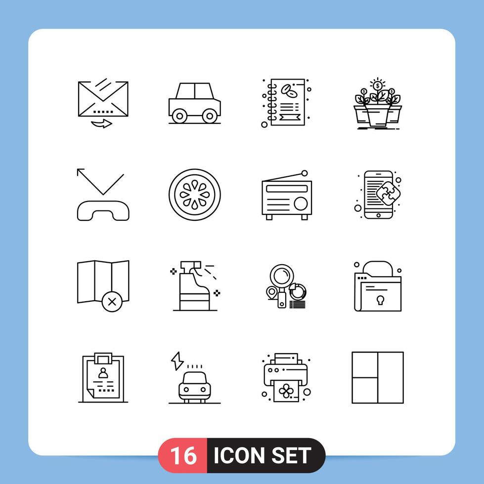 modern uppsättning av 16 konturer och symboler sådan som ring upp pott företag växt tillväxt redigerbar vektor design element