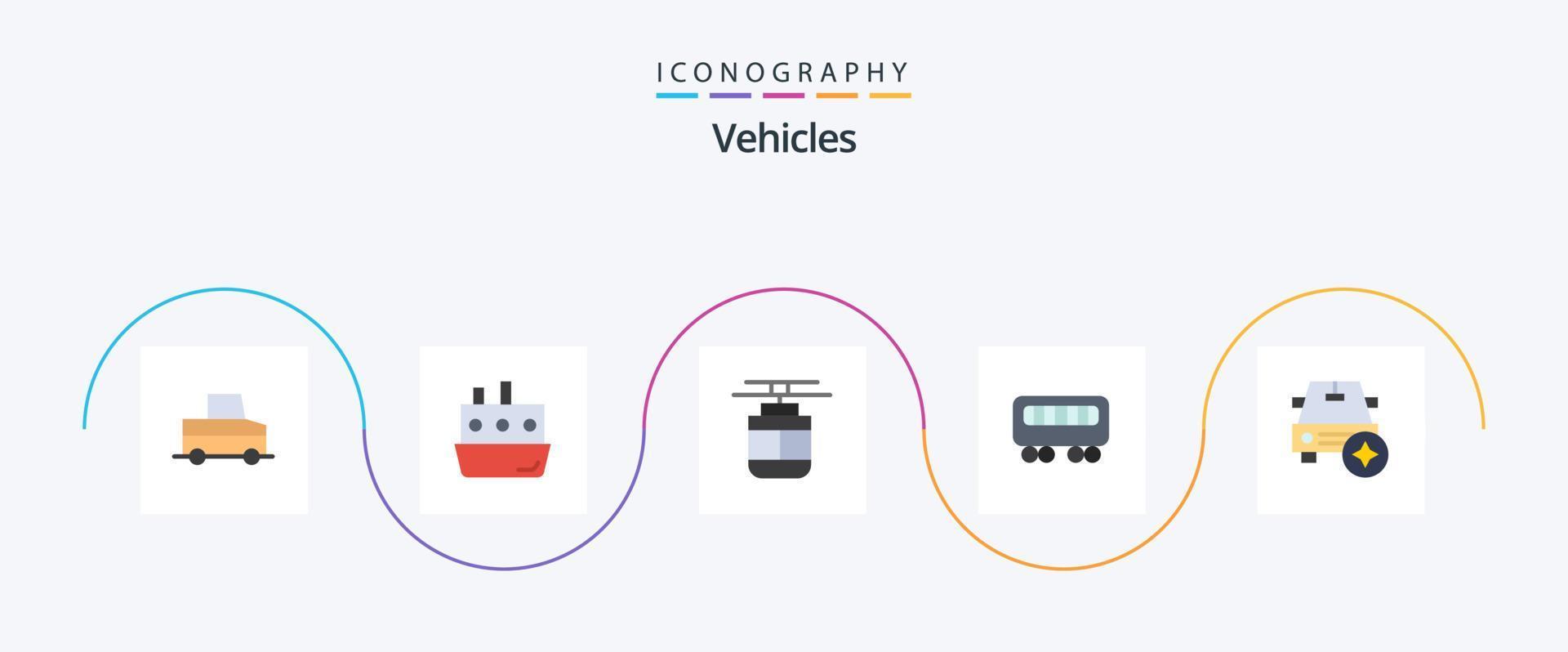 fordon platt 5 ikon packa Inklusive Viktig. tåg. luft. järnväg. fordon vektor