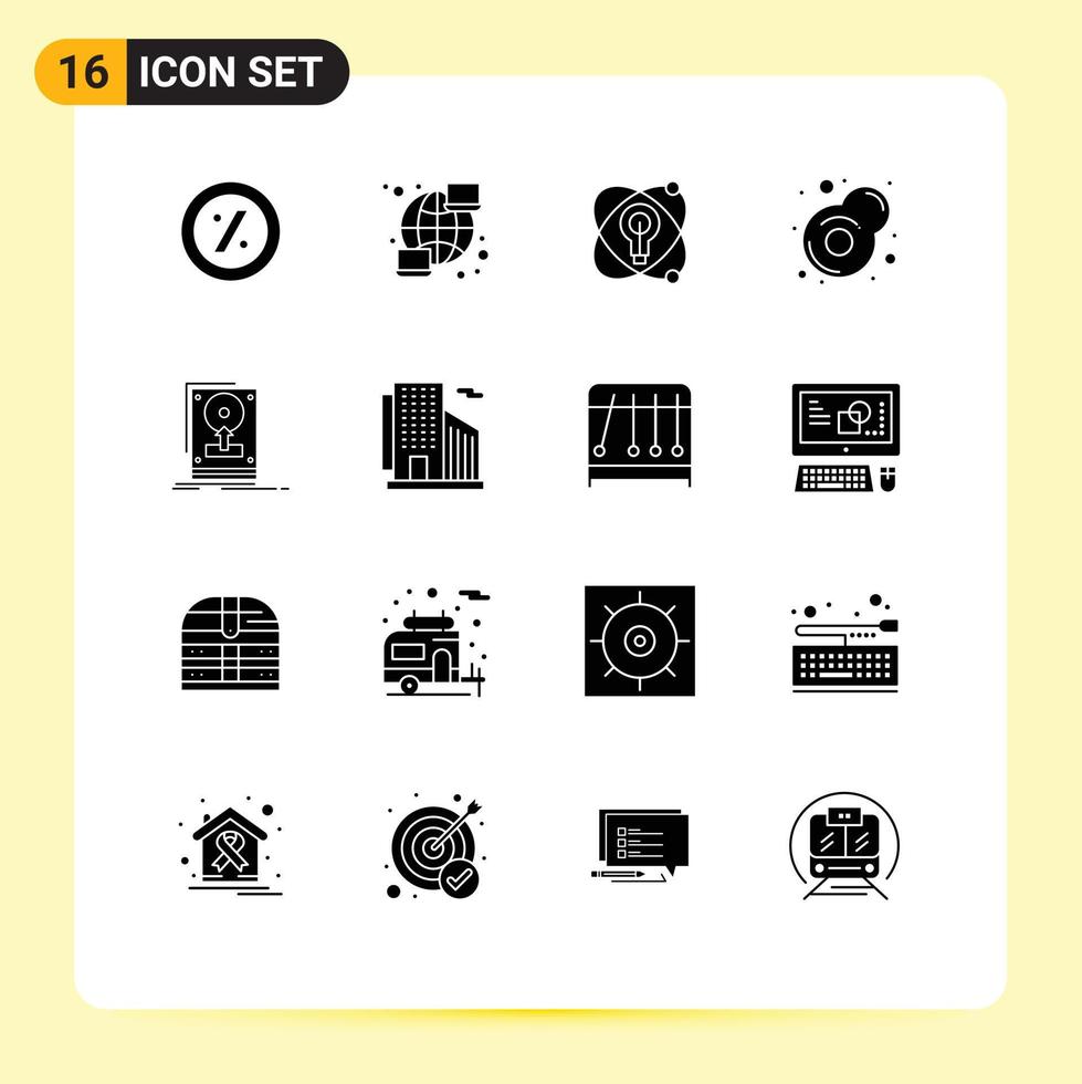 uppsättning av 16 kommersiell fast glyfer packa för spara kör utbildning Installera ägg redigerbar vektor design element
