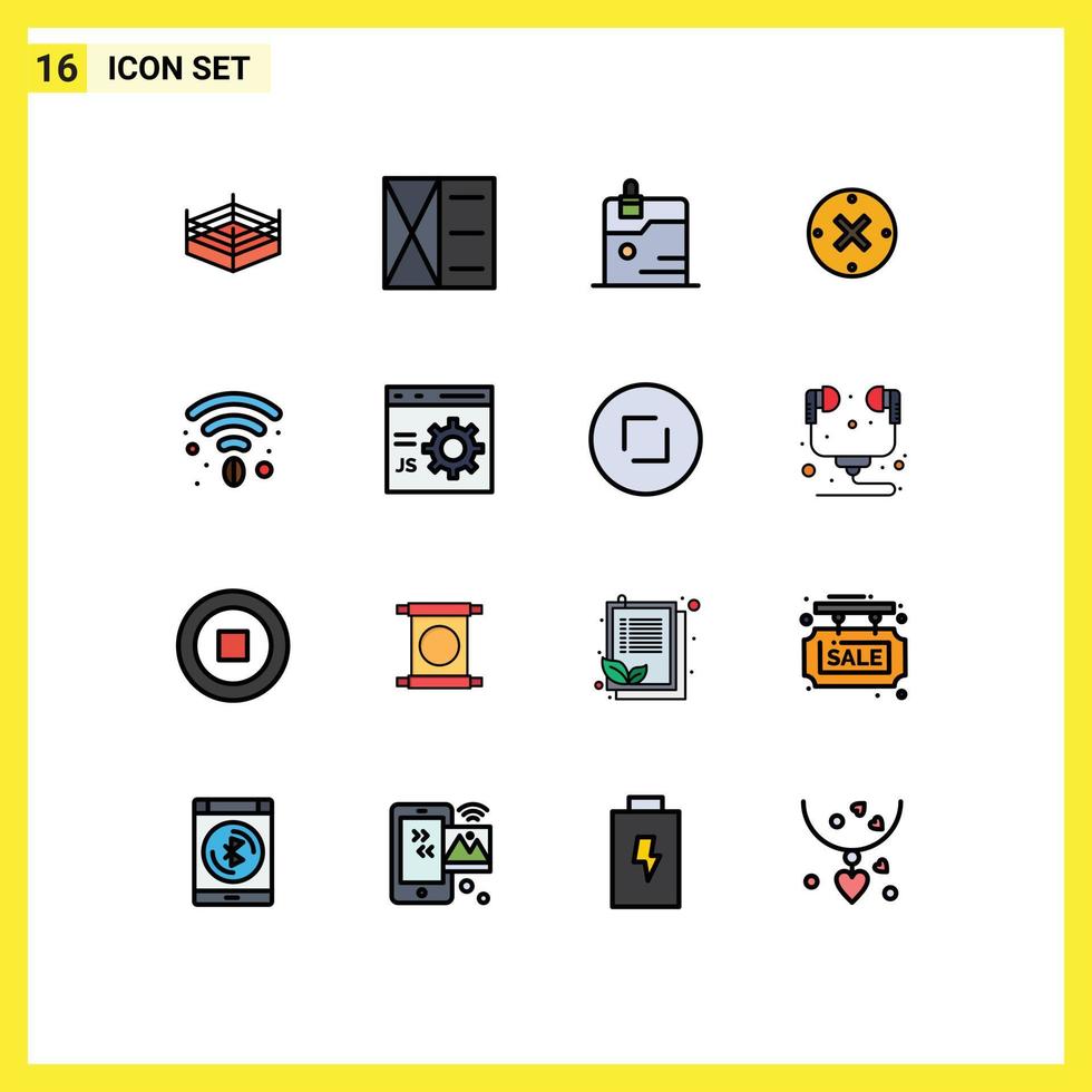 16 universell platt Färg fylld rader uppsättning för webb och mobil tillämpningar wiFi Kafé data annullera korsa redigerbar kreativ vektor design element