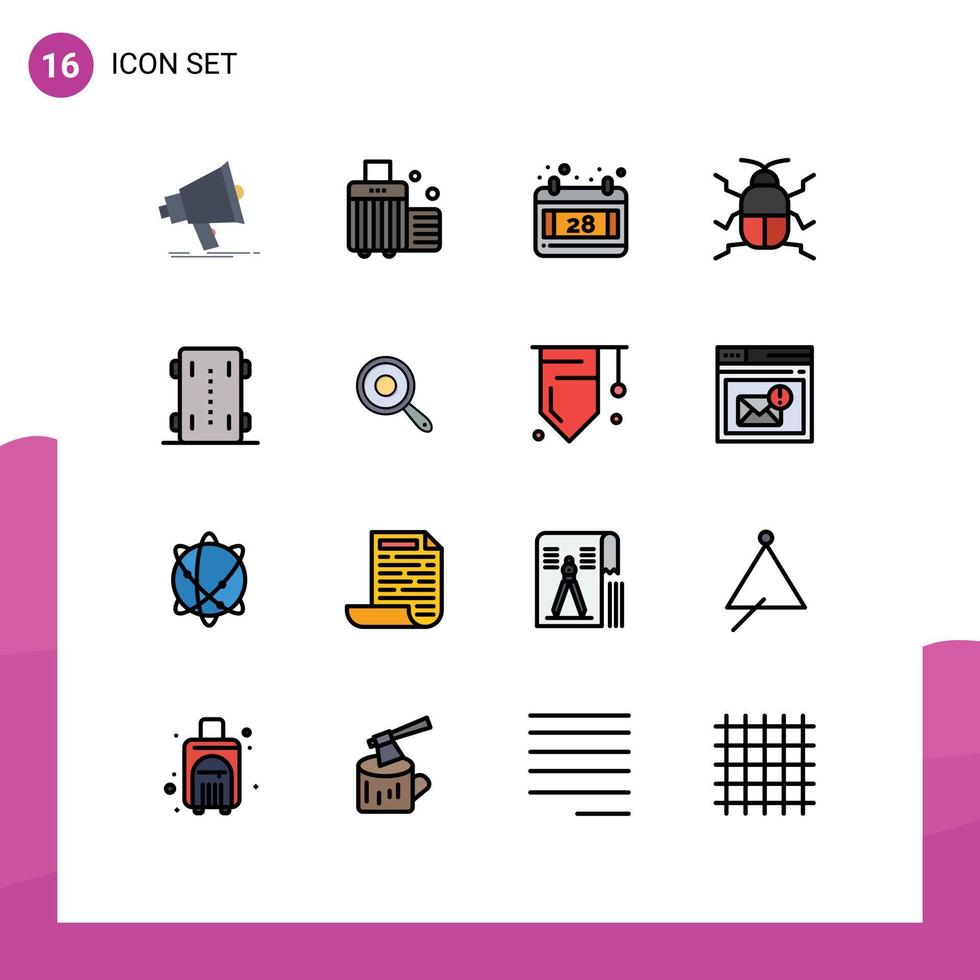 uppsättning av 16 modern ui ikoner symboler tecken för skateboard natur bagage insekt biologi redigerbar kreativ vektor design element