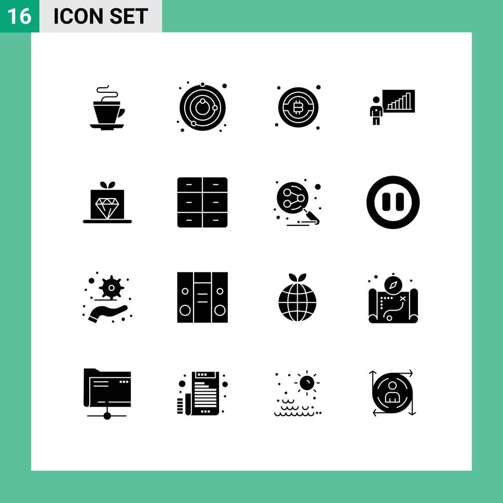 16 universell fast glyfer uppsättning för webb och mobil tillämpningar pris diamant pengar Framgång Diagram redigerbar vektor design element