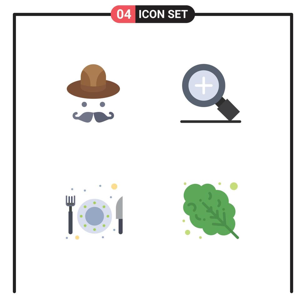 uppsättning av 4 kommersiell platt ikoner packa för keps löv förstoringsglas mat mat redigerbar vektor design element