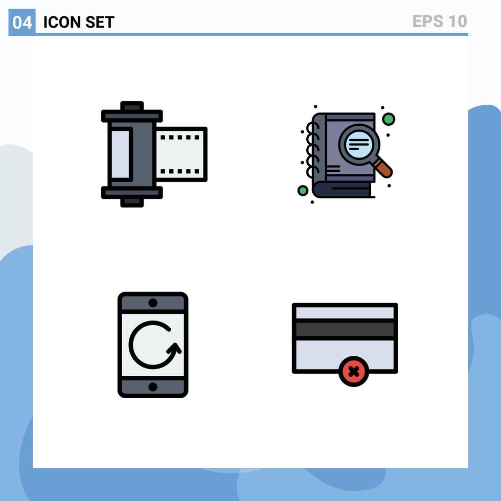 4 universell fylld linje platt Färg tecken symboler av kamera mobiltelefon rulla Sök enheter redigerbar vektor design element