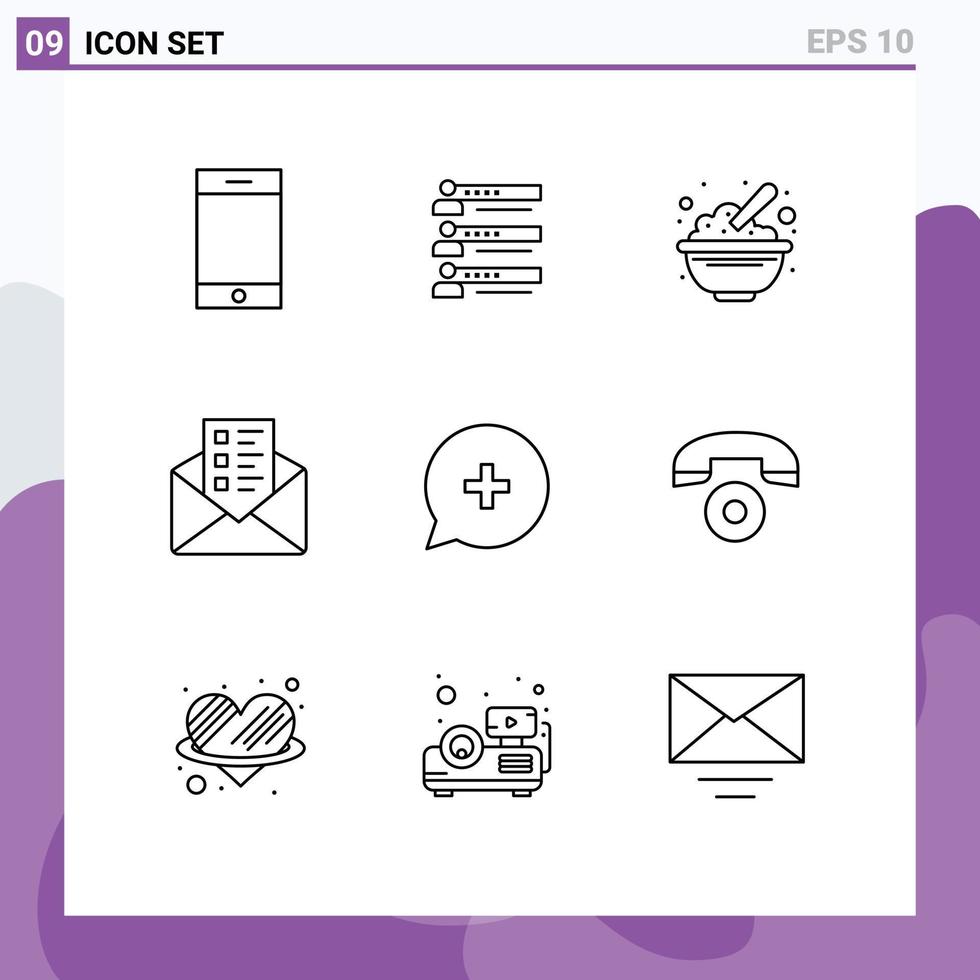 grupp av 9 konturer tecken och symboler för chatt företag statistik jordnötter mat redigerbar vektor design element