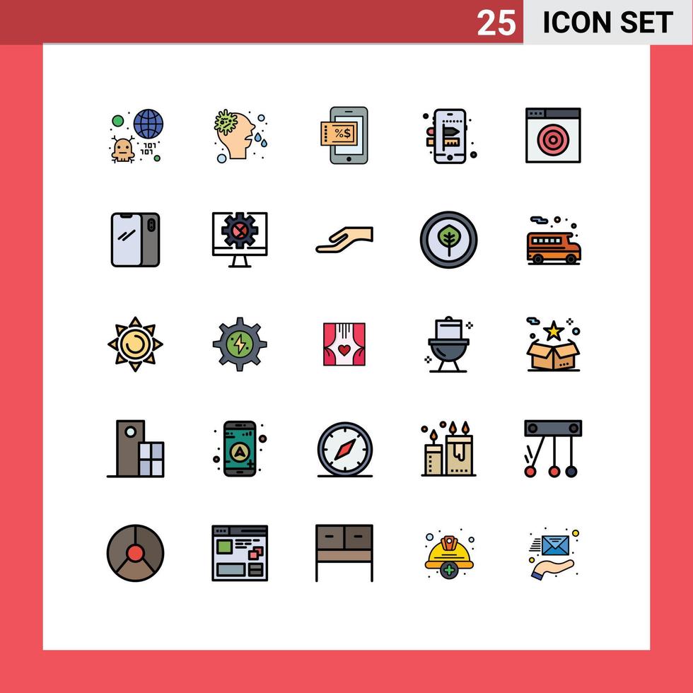 uppsättning av 25 modern ui ikoner symboler tecken för mål hitta virus bearbeta mobil redigerbar vektor design element