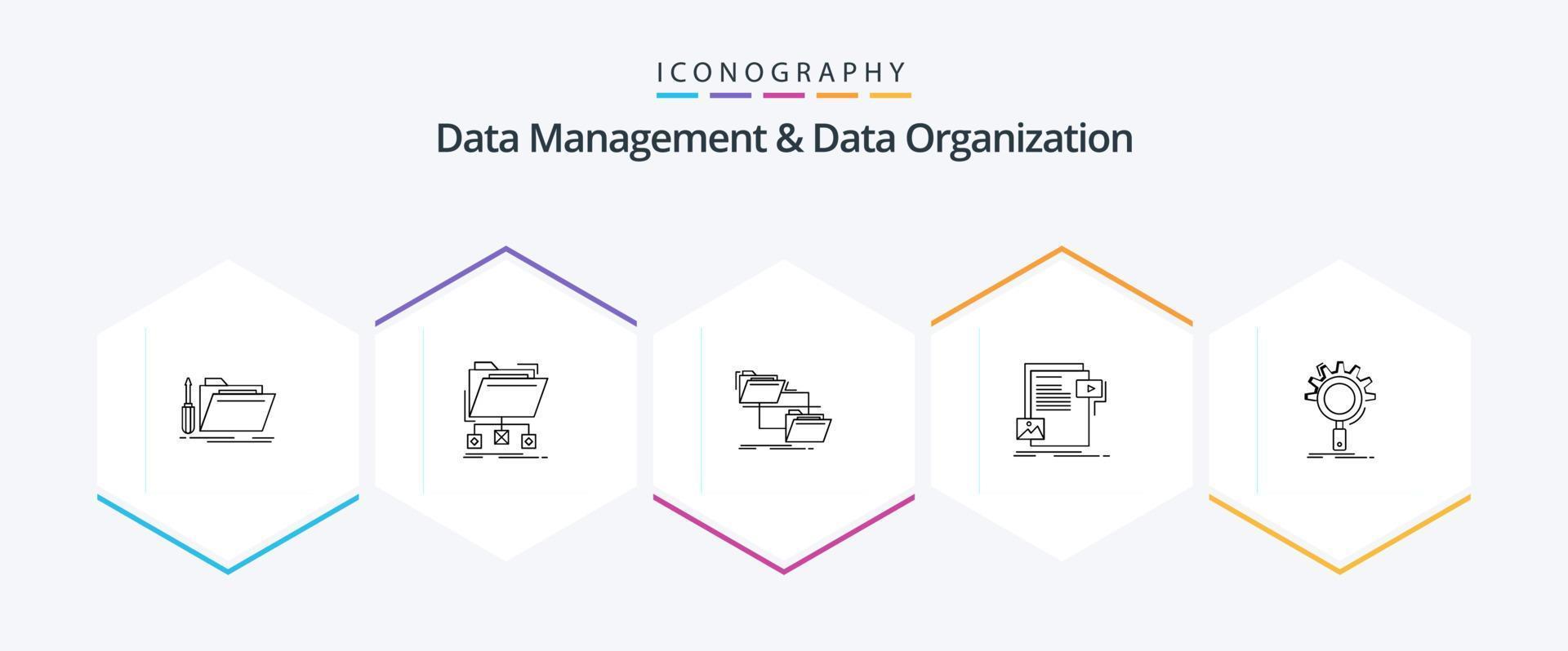 Daten Verwaltung und Daten Organisation 25 Linie Symbol Pack einschließlich Datei. Daten. Ordner. Kopieren. Verwaltung vektor