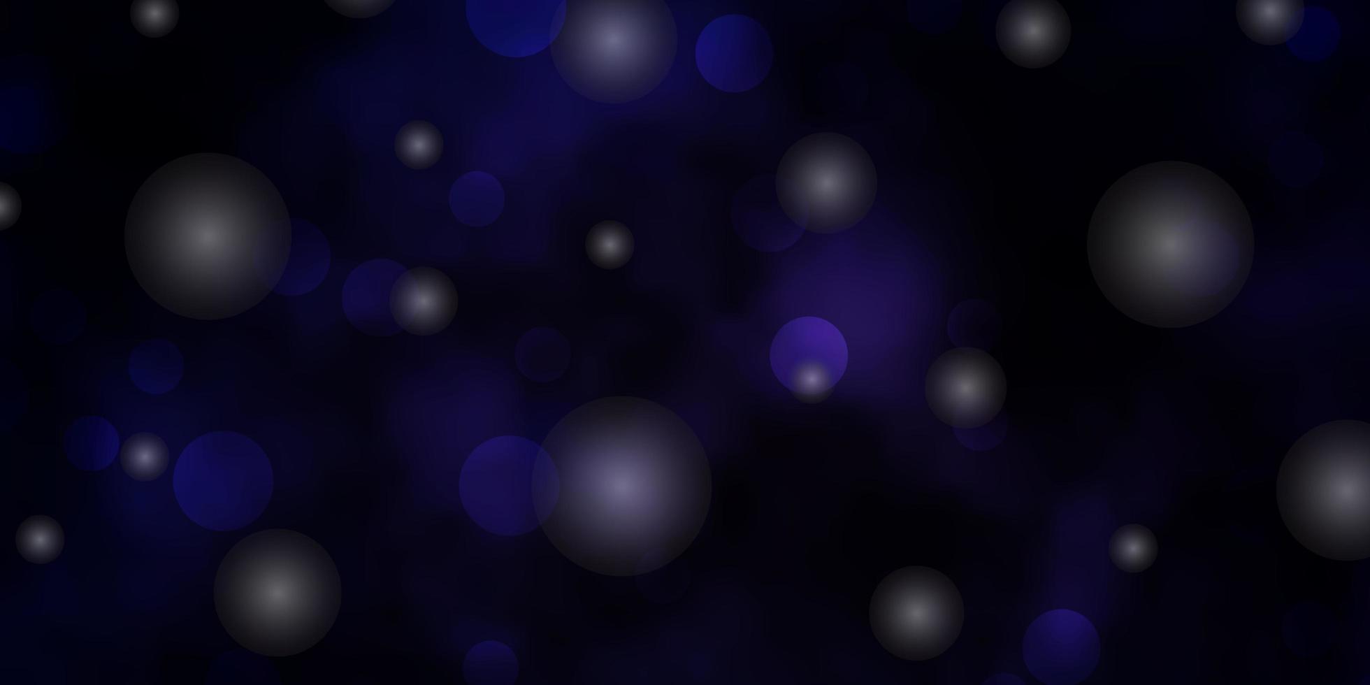 dunkelvioletter Vektorhintergrund mit Kreisen, Sternen. vektor